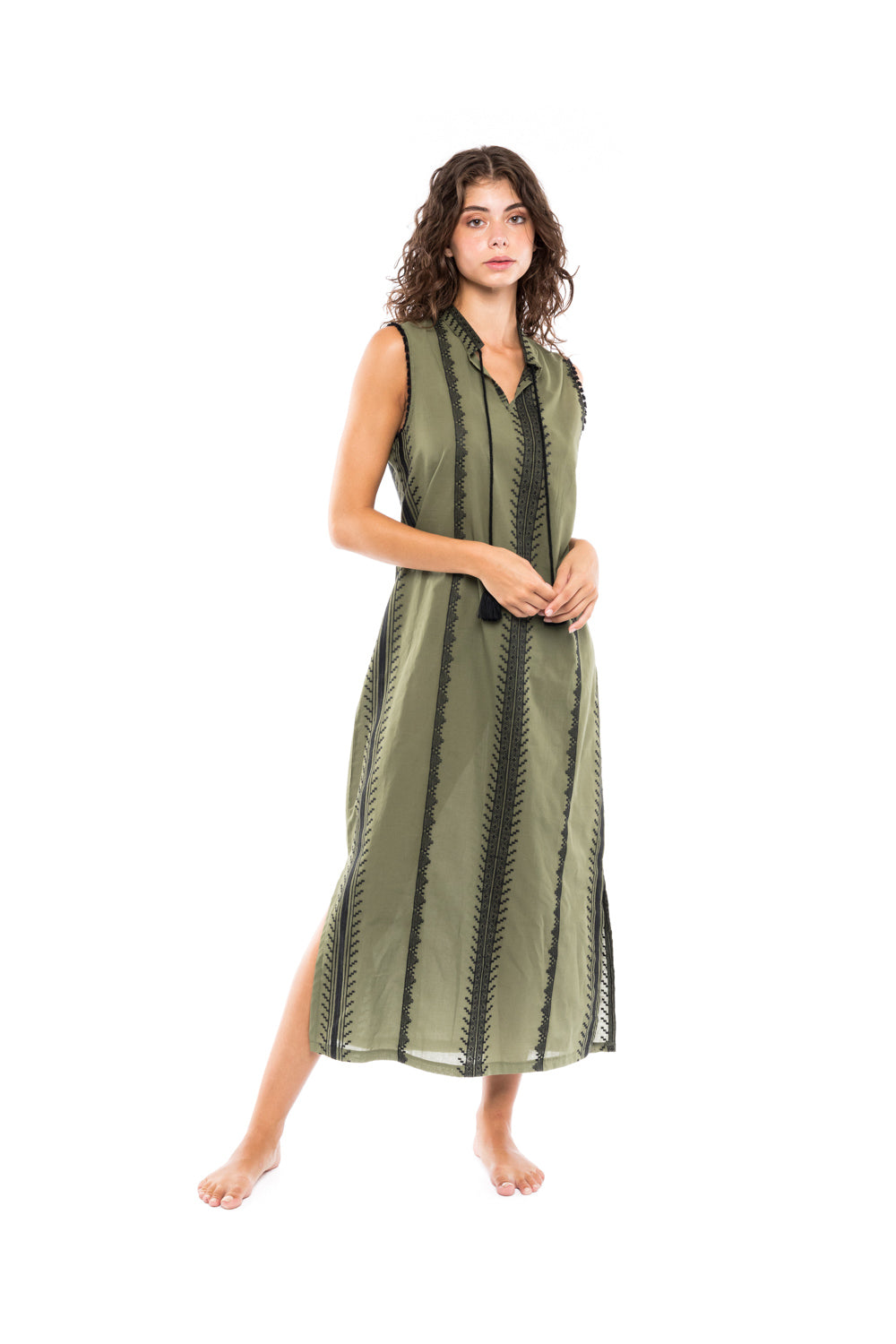 Pink Label - Beachwear Green & Black Embroidery