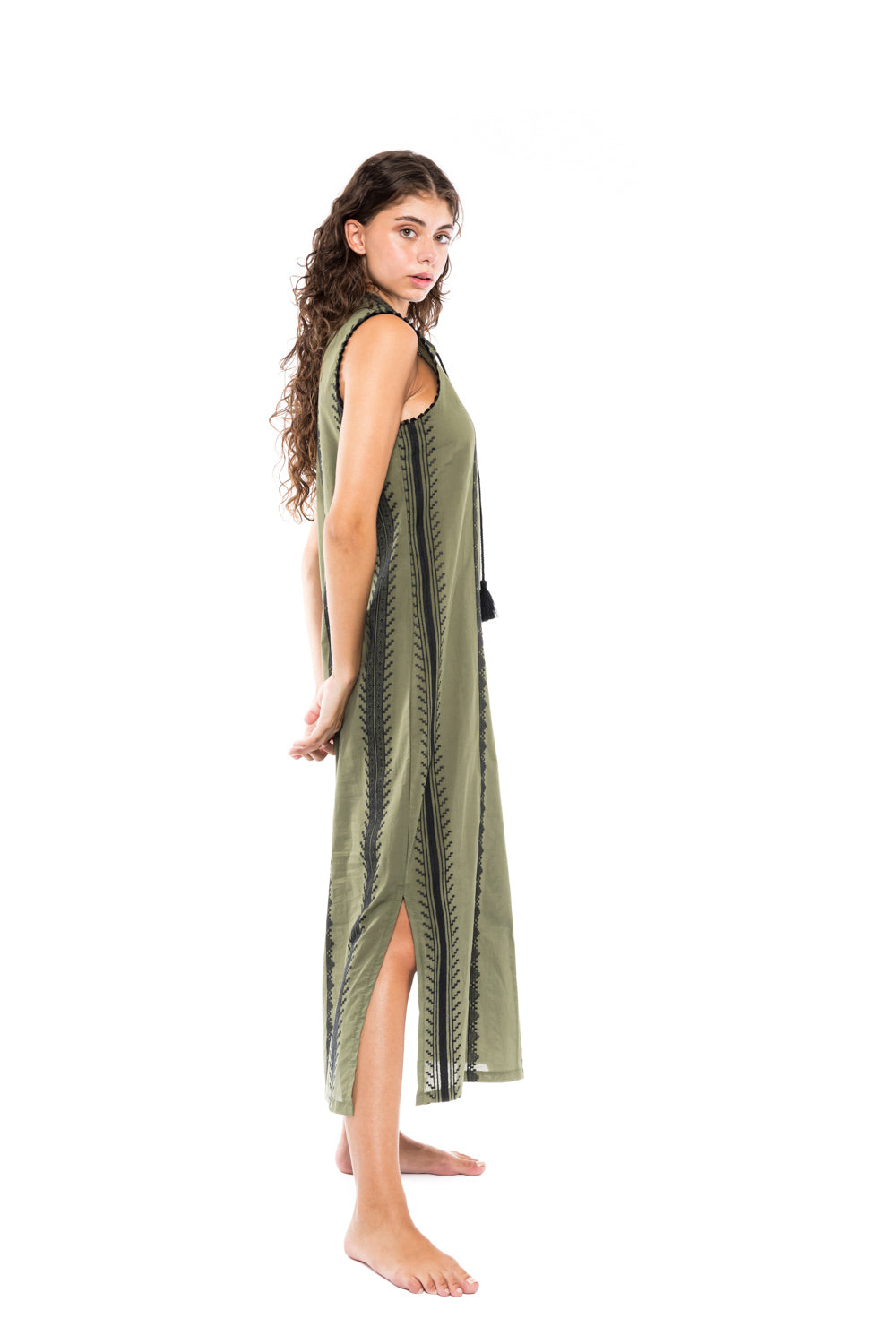 Pink Label - Beachwear Green & Black Embroidery