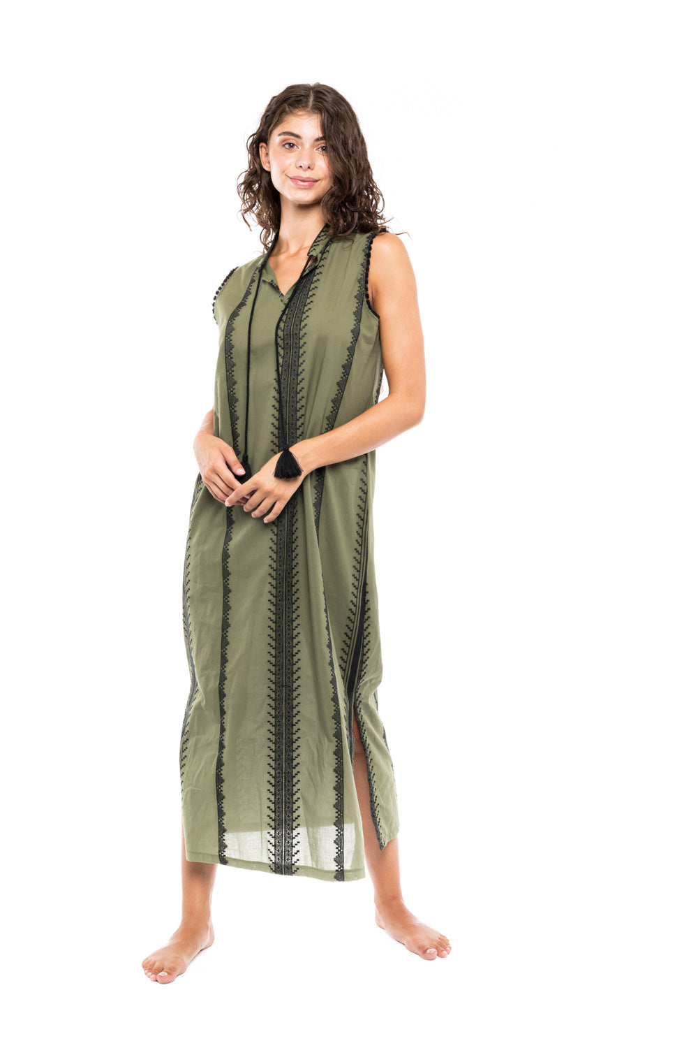 Pink Label - Beachwear Green & Black Embroidery