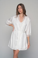MilenaByParis - Plus Size Νυφική Ρόμπα Σατέν με Δαντέλα