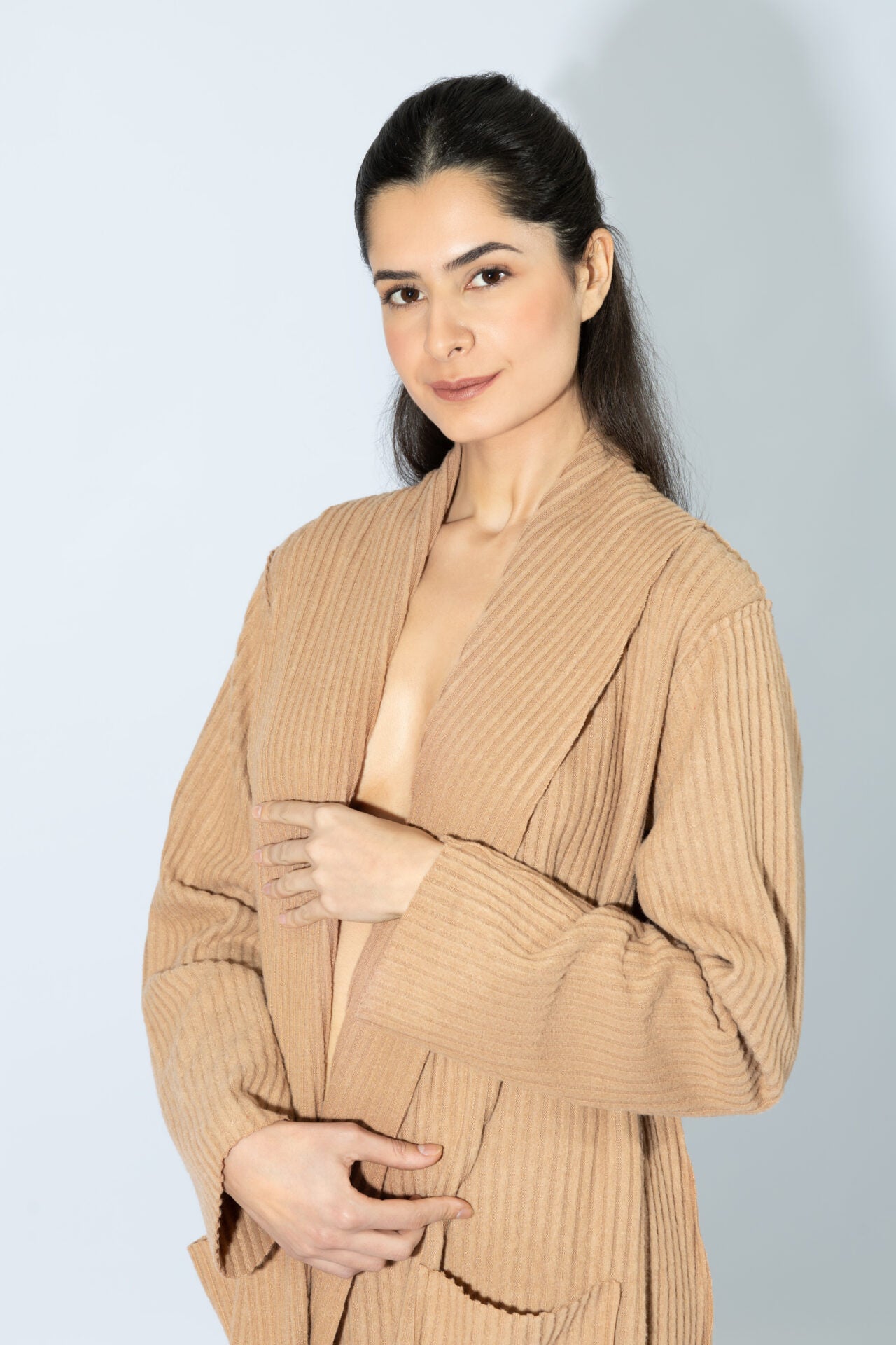 Harmony - Πλεκτή Ζακέτα Με Χνούδι  Coffee