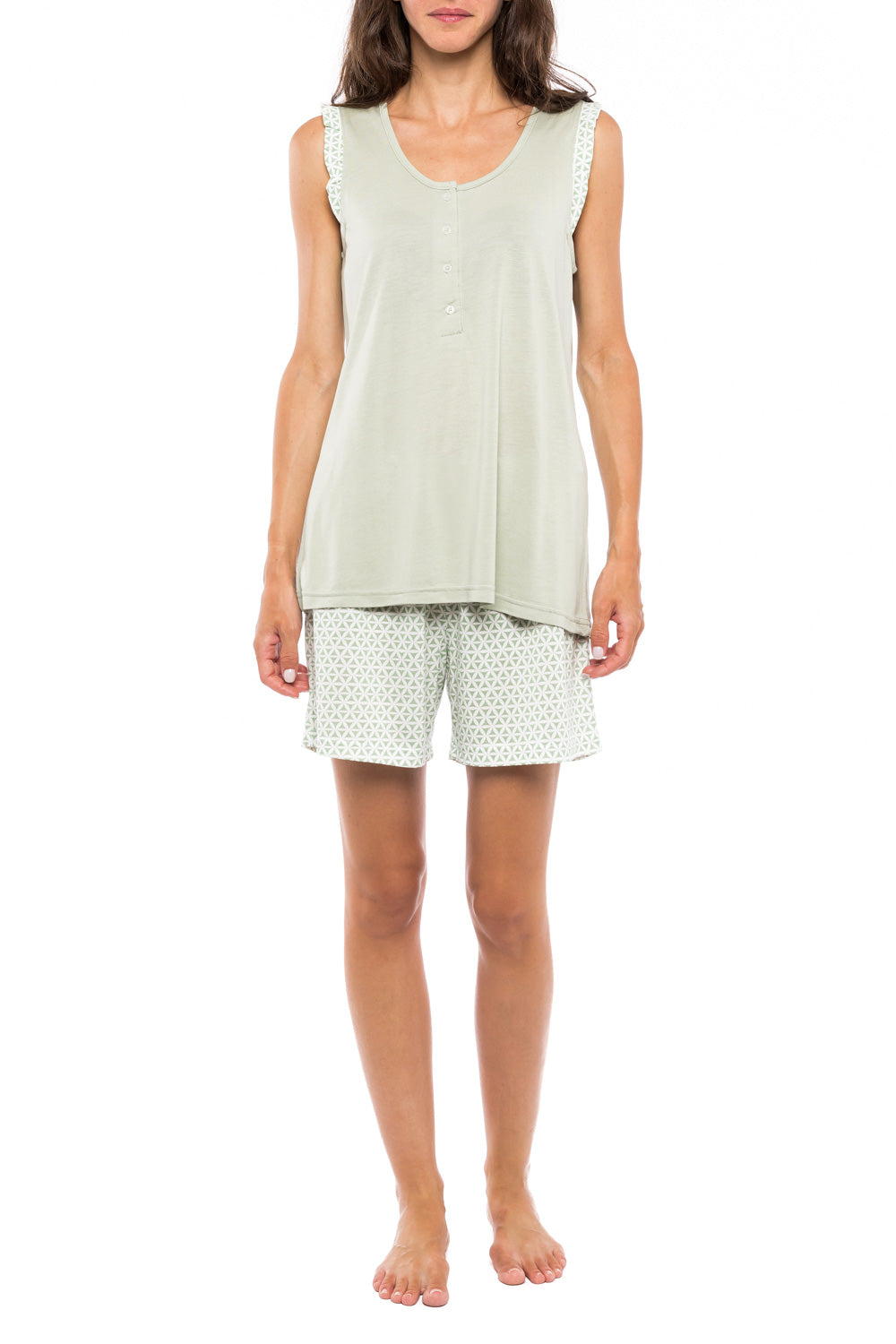 Pink Label - Pyjama Shorts Green Geometric