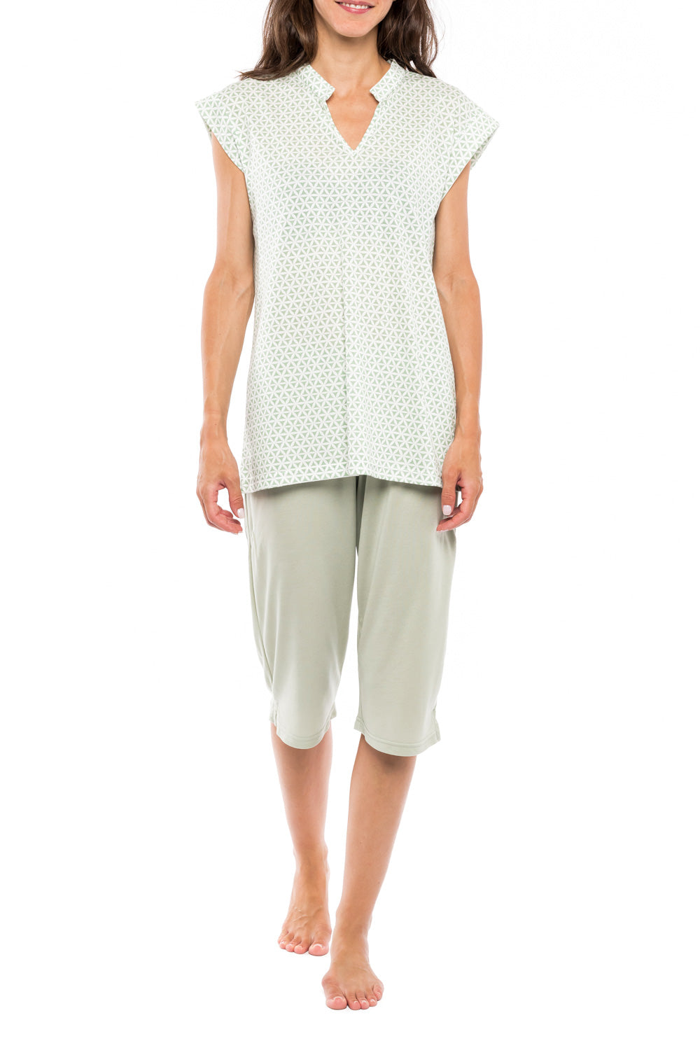 Pink Label - Pyjama Capri Green Geometric