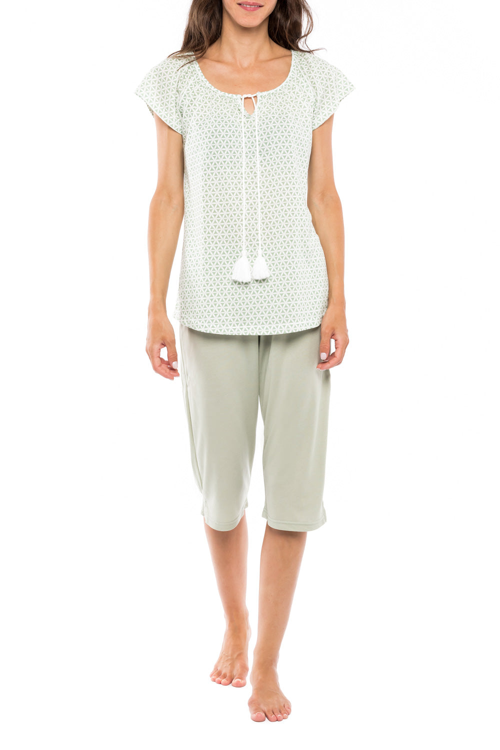 Pink Label - Pyjama Capri Green Geometric
