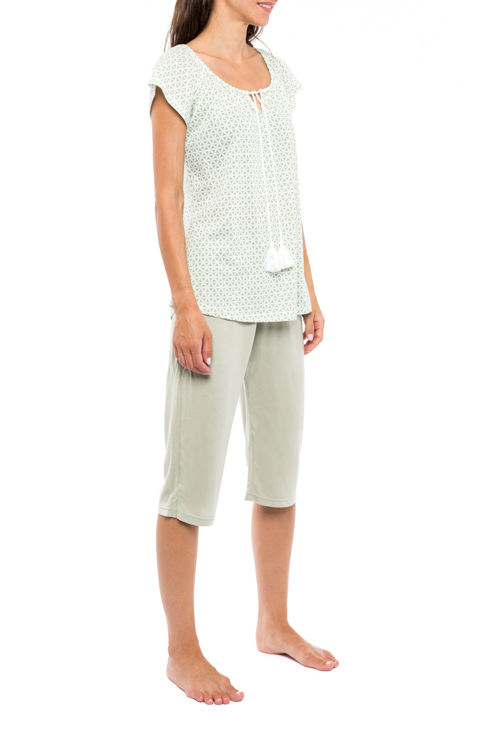 Pink Label - Pyjama Capri Green Geometric