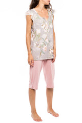 Pink Label - Pyjama Capri Grey Blossom