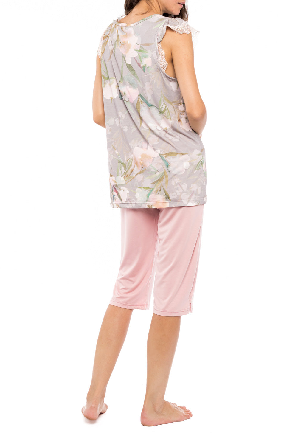 Pink Label - Pyjama Capri Grey Blossom