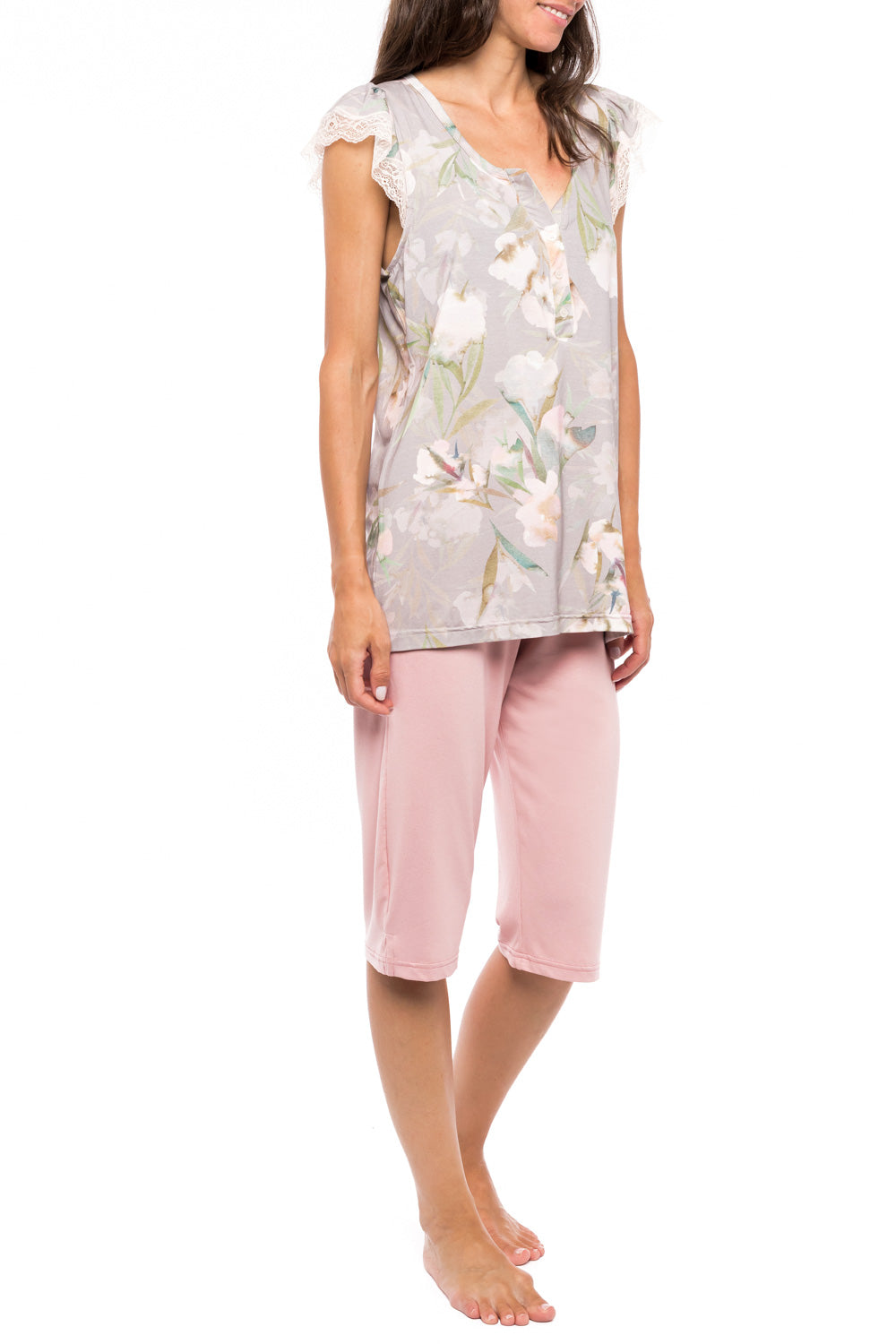 Pink Label - Pyjama Capri Grey Blossom