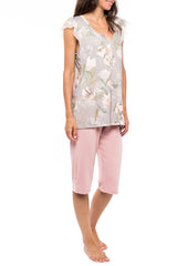 Pink Label - Pyjama Capri Grey Blossom