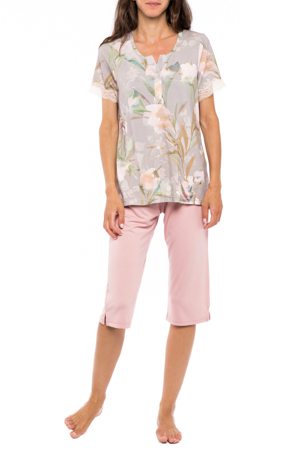 Pink Label - Pyjama Capri Grey Blossom