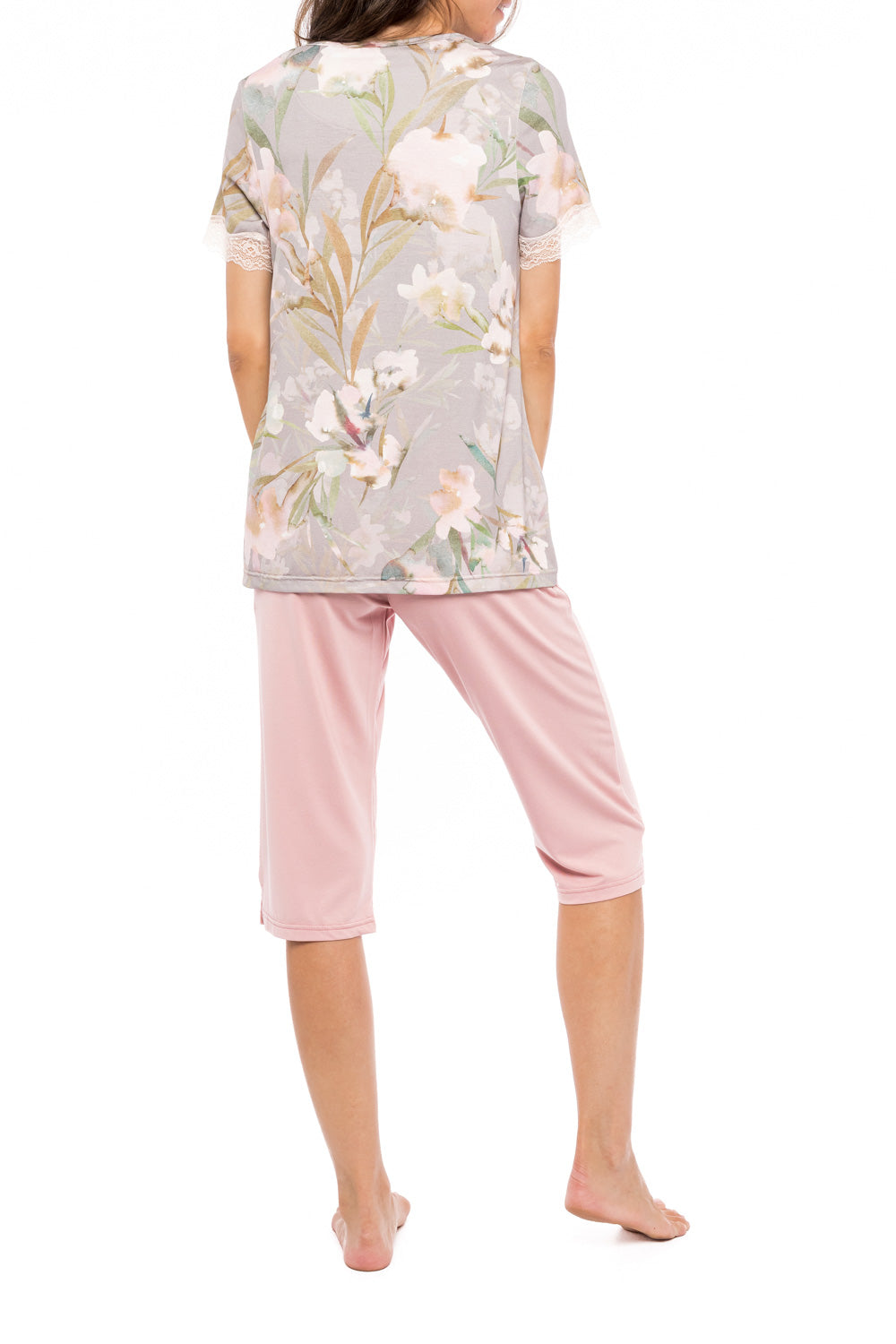 Pink Label - Pyjama Capri Grey Blossom