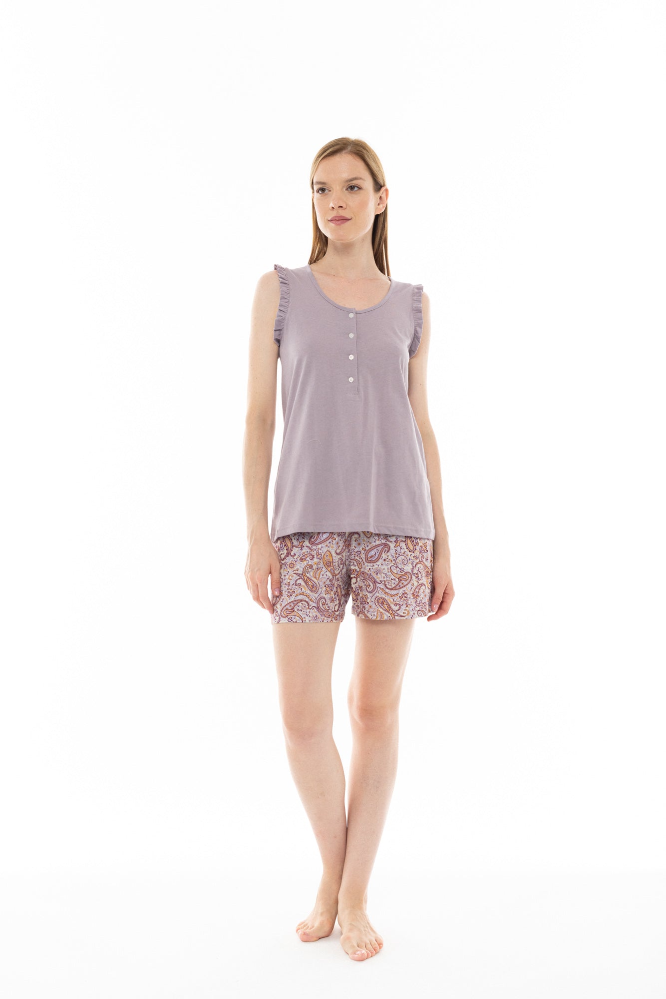 Pink Label - Pyjama Shorts Violete Paisley