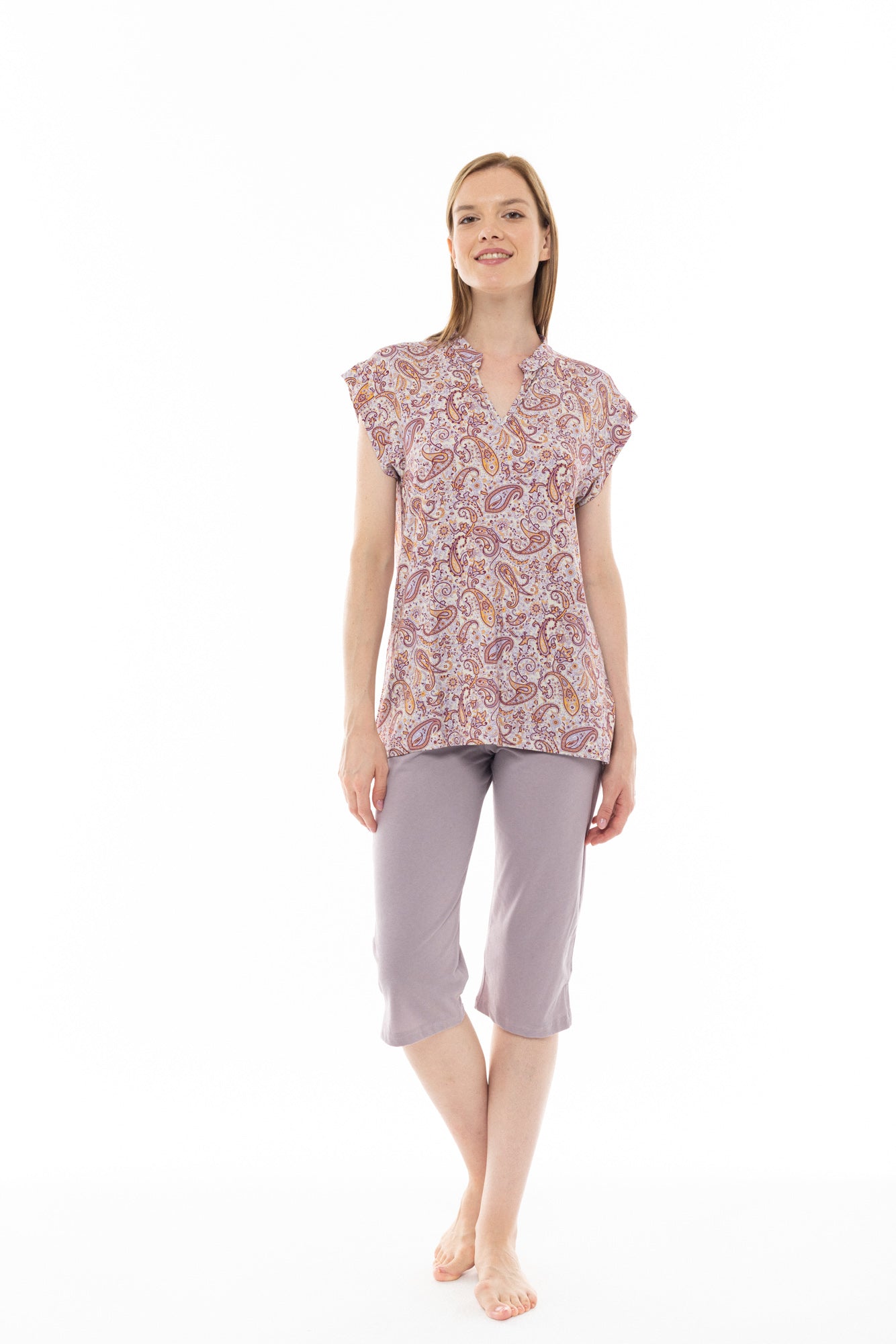 Pink Label - Pyjama Capri Violete Paisley