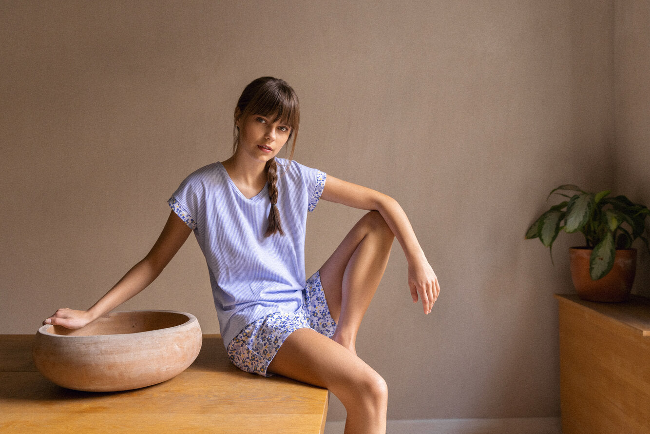 Pink Label - Pyjama Blue Flower Stripe
