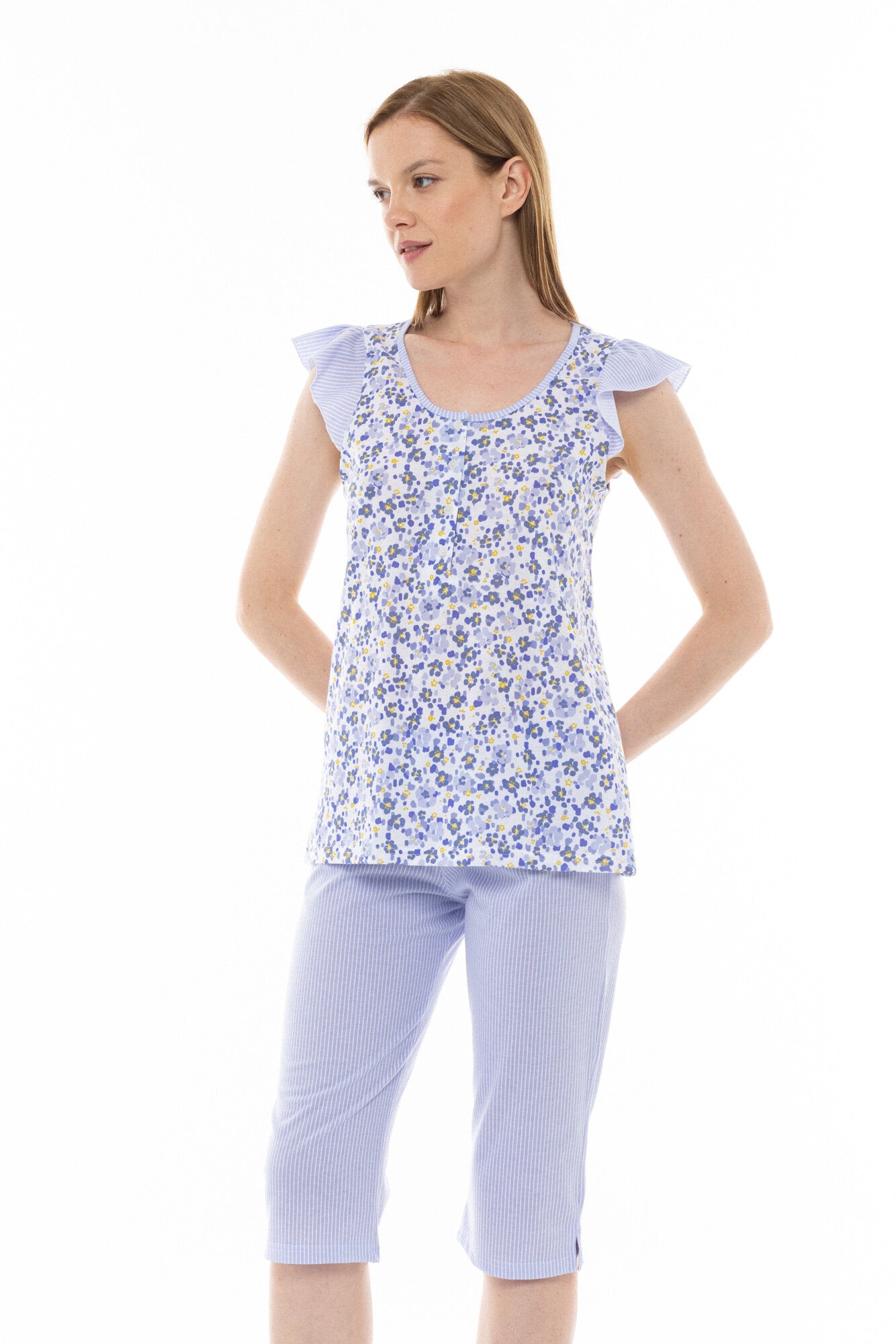 Pink Label - Pyjama Blue Flower Stripe
