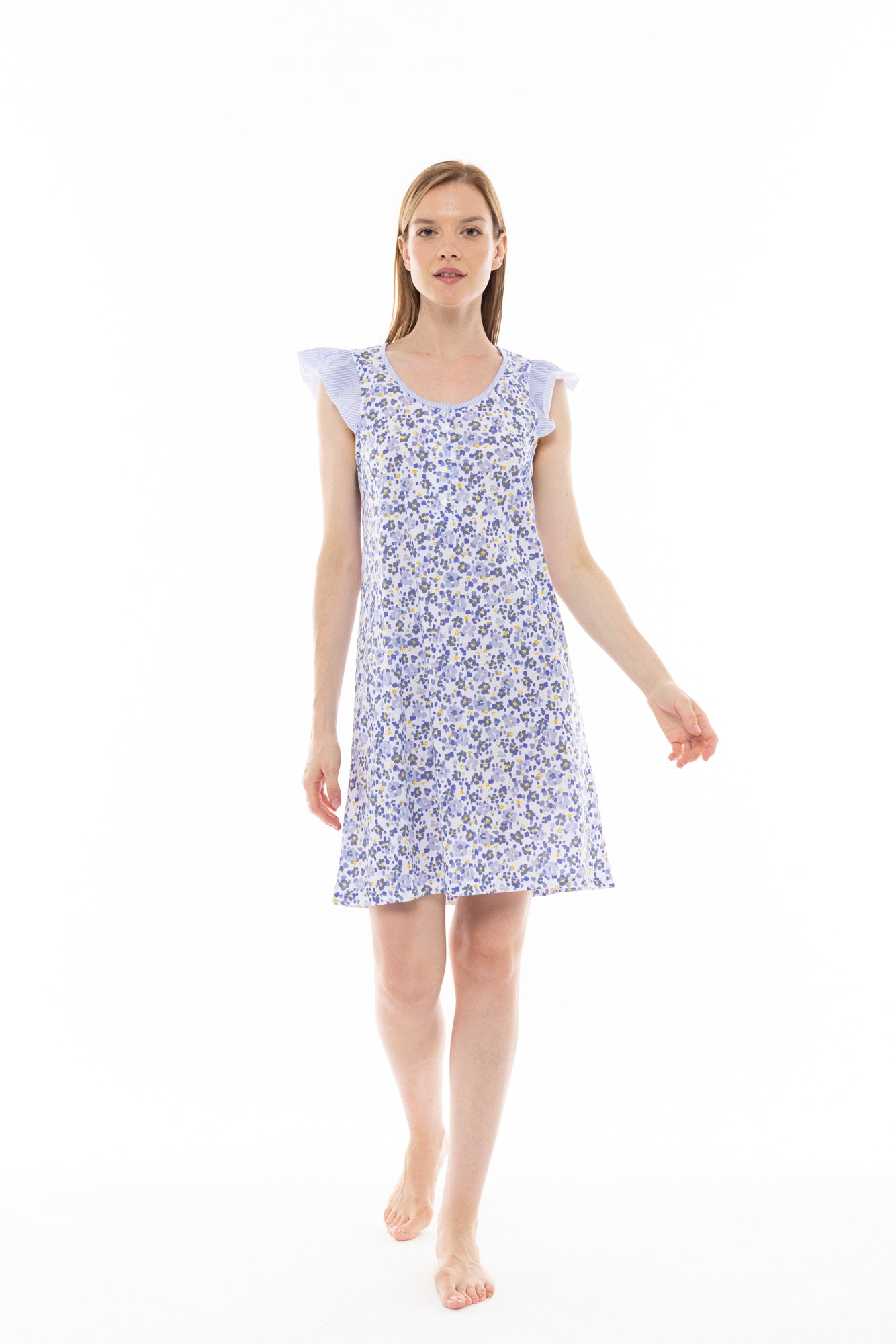 Pink Label - Nightgown Blue Flower Stripe