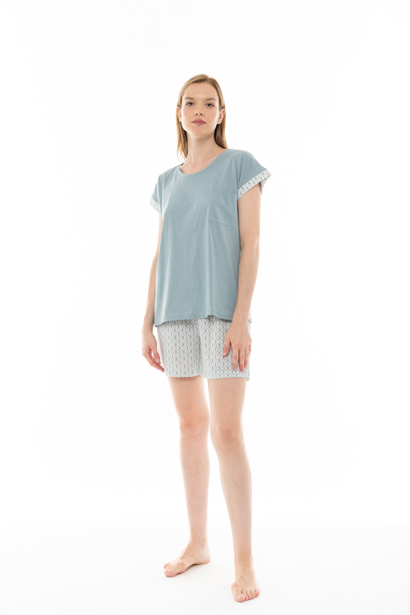 Pink Label - Pyjama Shorts Aqua Geo