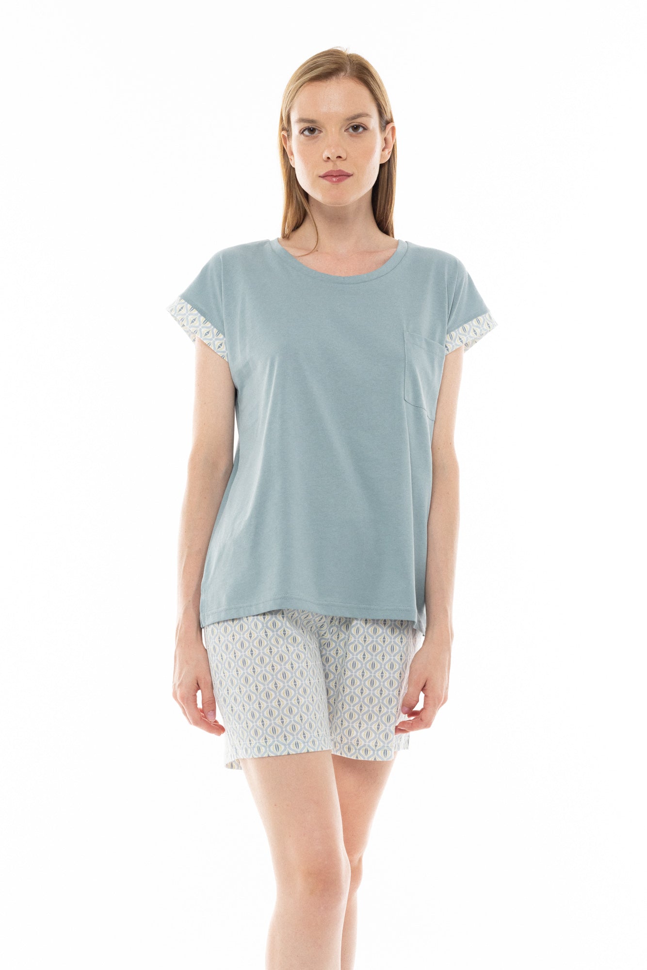 Pink Label - Pyjama Shorts Aqua Geo