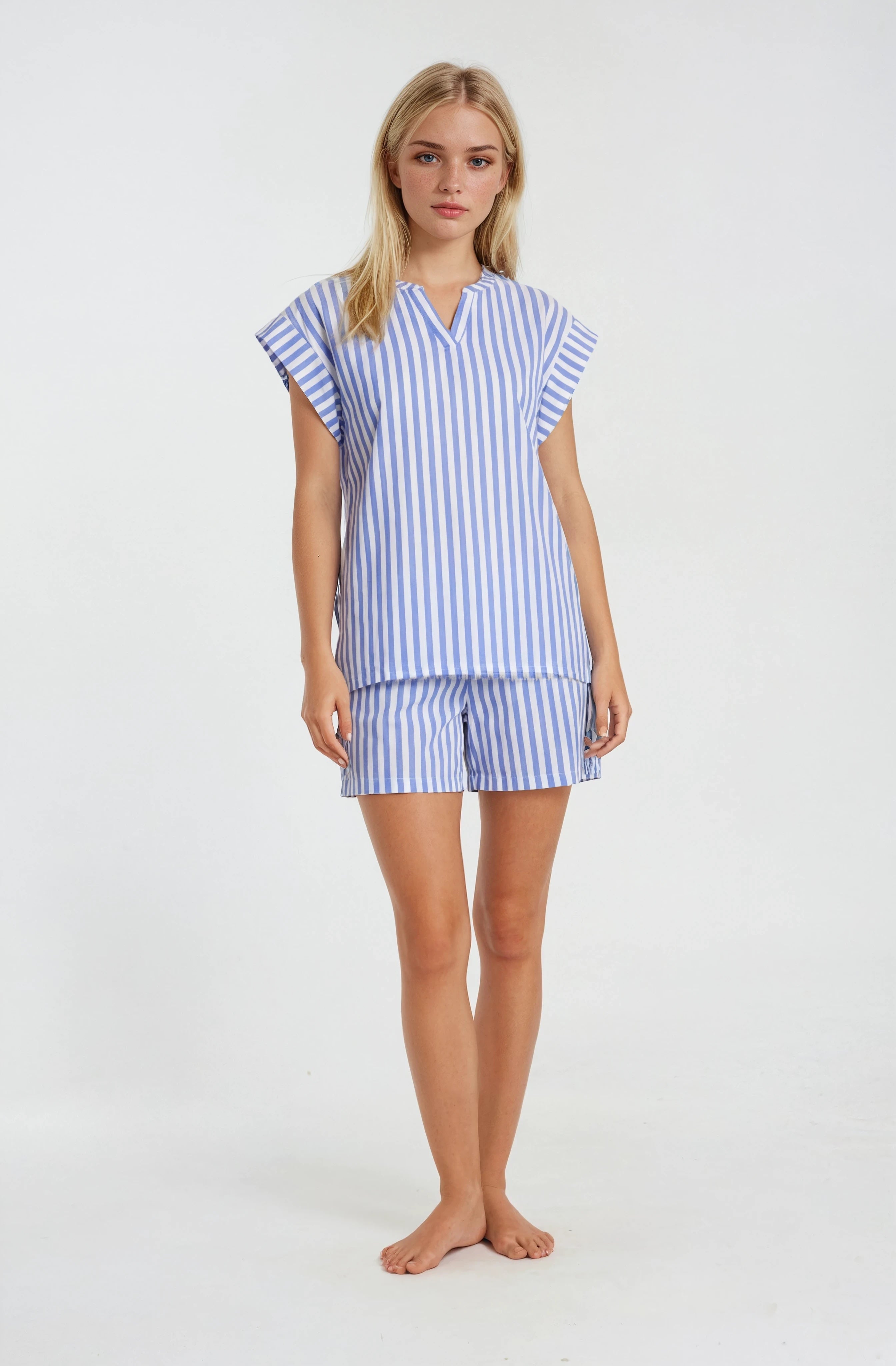 Pink Label - Pyjama Shorts Soft Blue Stripe