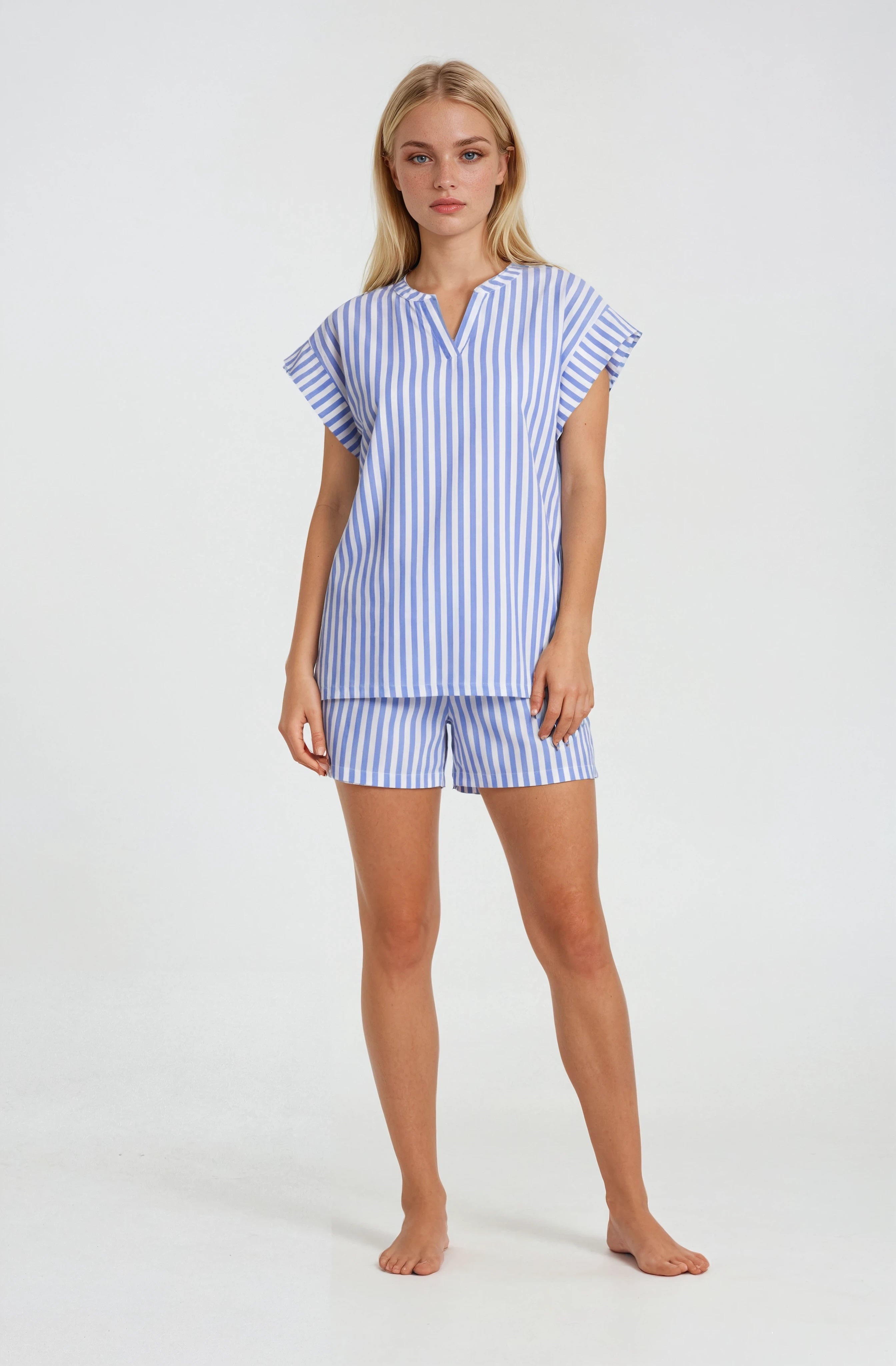Pink Label - Pyjama Shorts Soft Blue Stripe