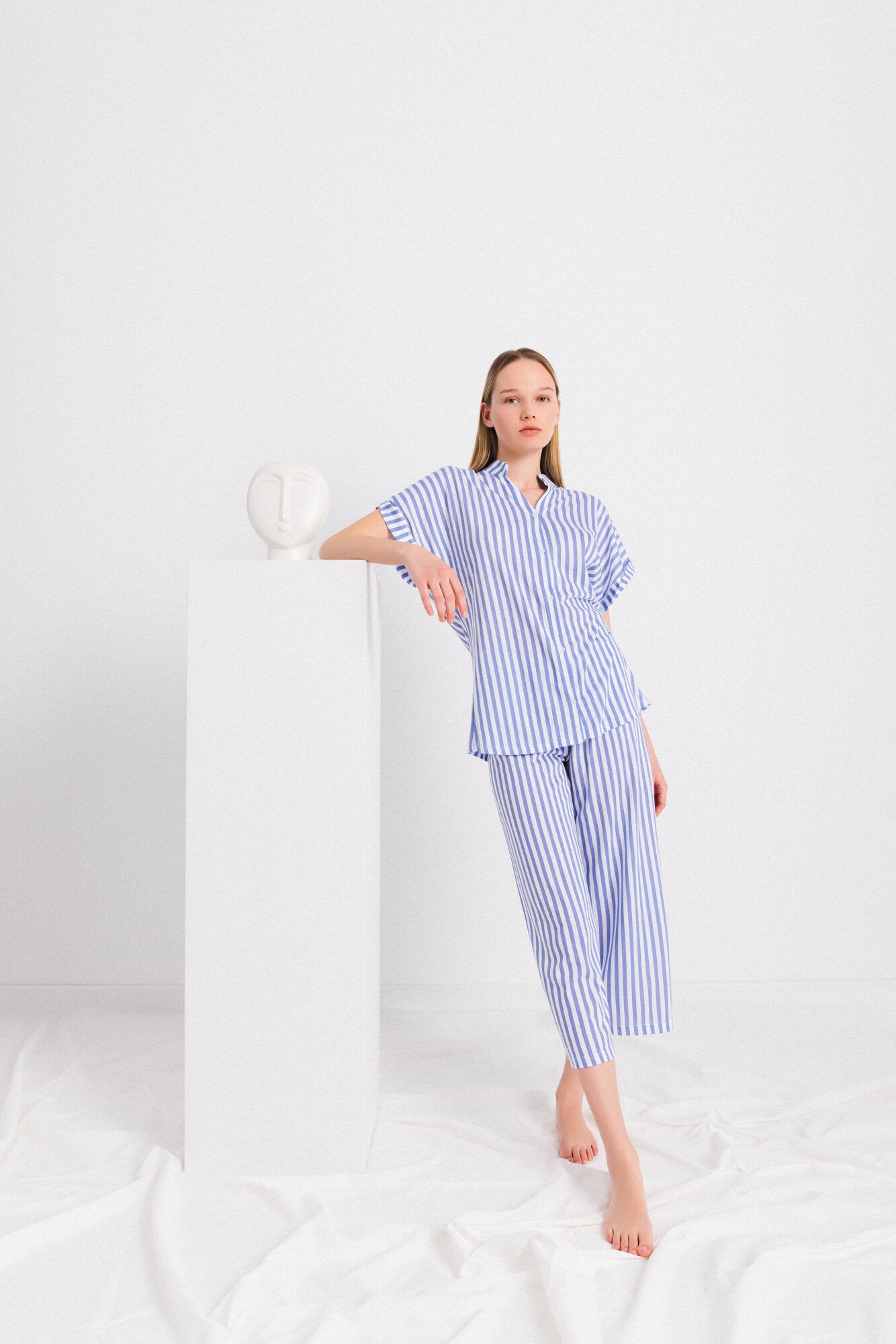 Pink Label - Pyjama Long Pants Soft Blue Stripe