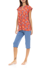 Pink Label - Pyjama Capri Pants Blooming Flower