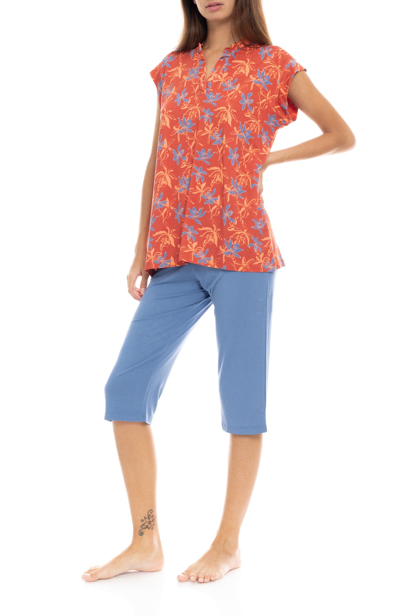 Pink Label - Pyjama Capri Pants Blooming Flower