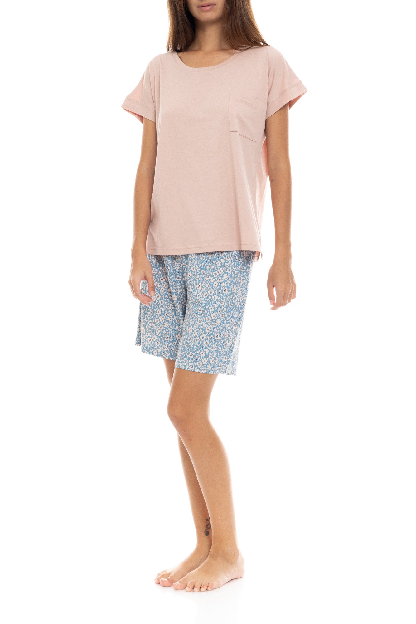 Pink Label - Pyjama Shorts Blue Flower