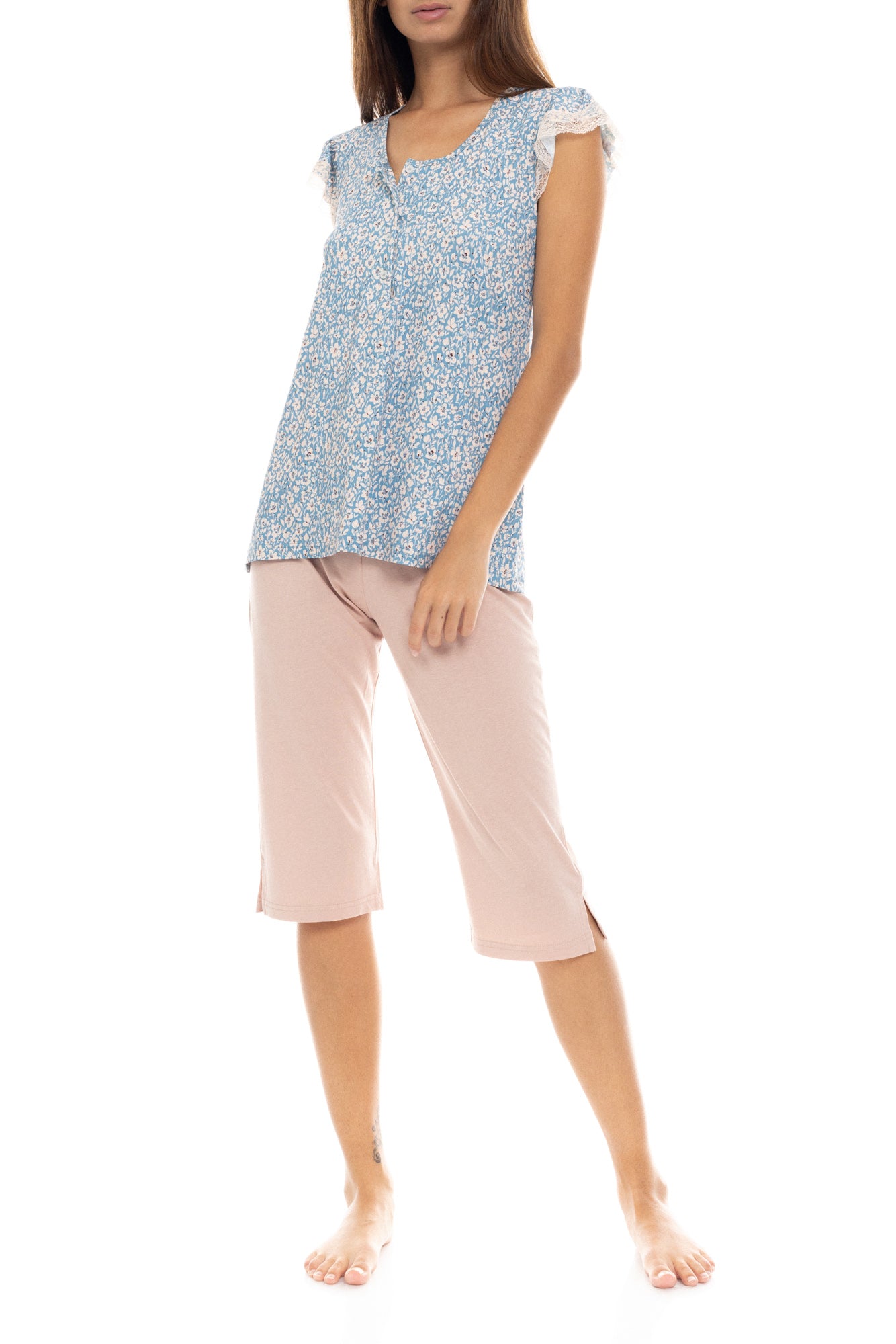 Pink Label - Pyjama Capri Pants Blue Flower