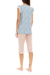 Pink Label - Pyjama Capri Pants Blue Flower