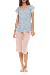 Pink Label - Pyjama Capri Pants Blue Flower