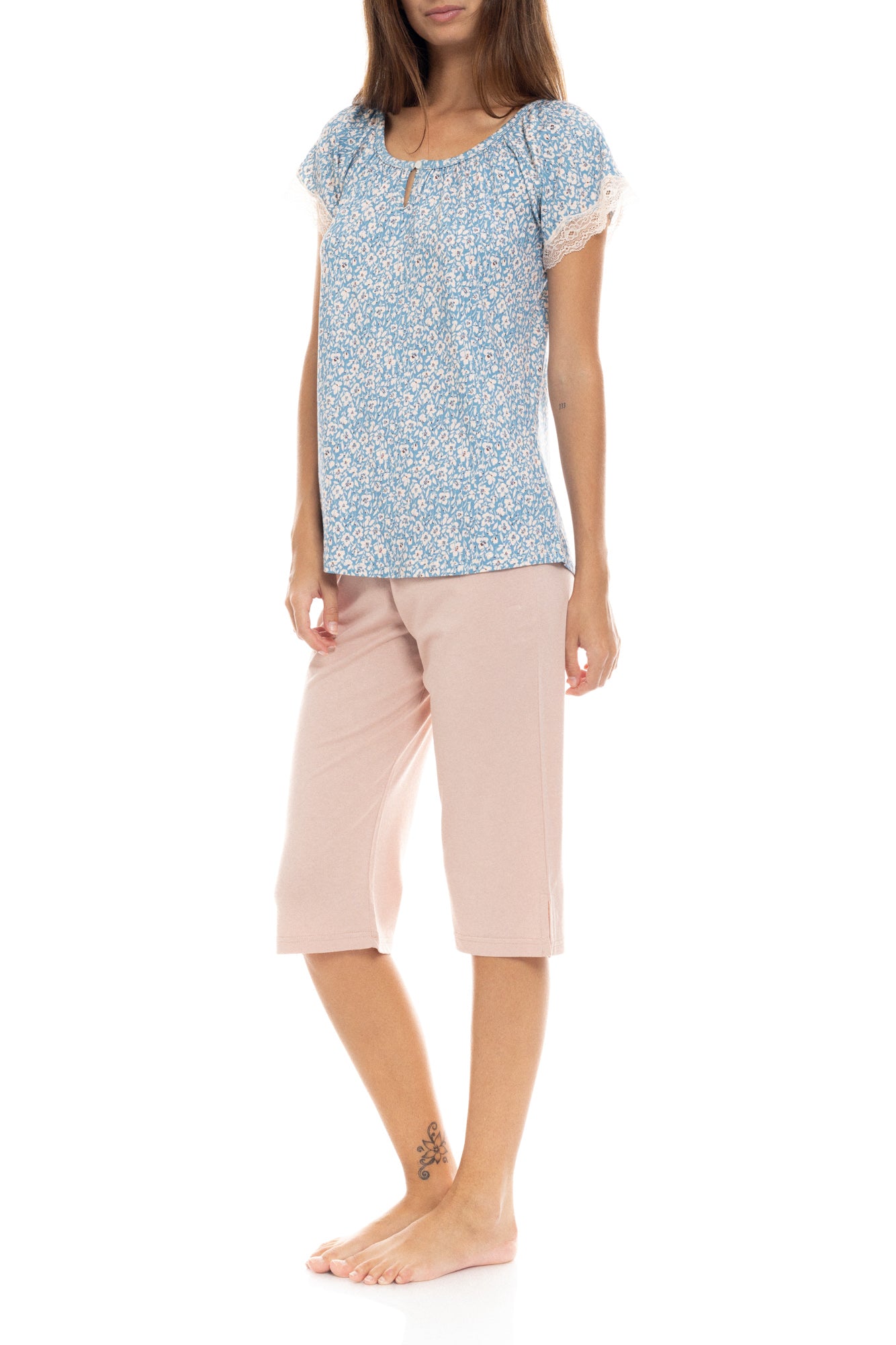 Pink Label - Pyjama Capri Pants Blue Flower
