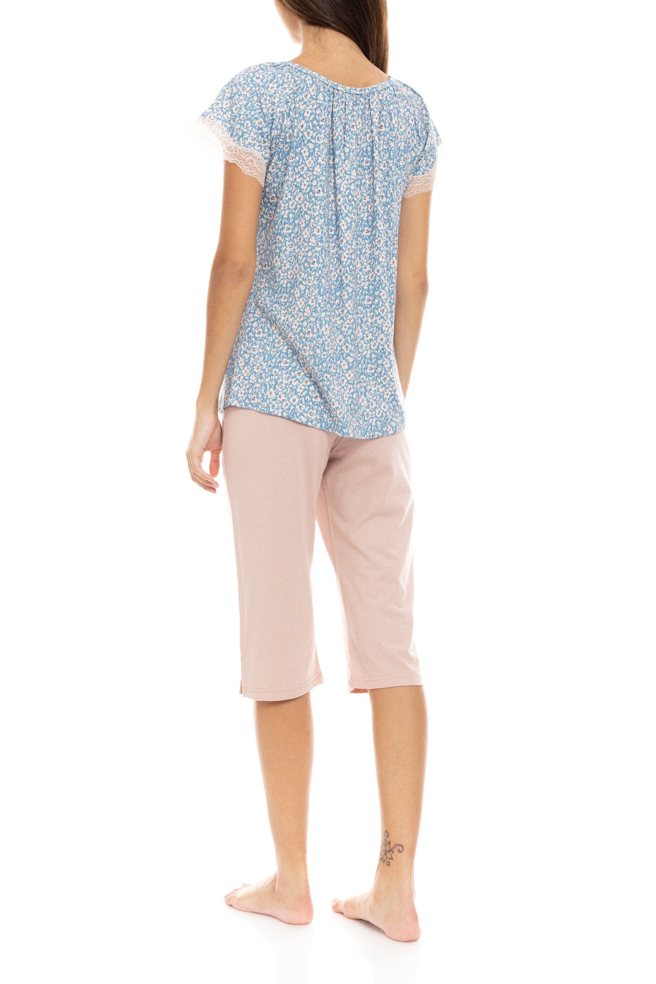Pink Label - Pyjama Capri Pants Blue Flower
