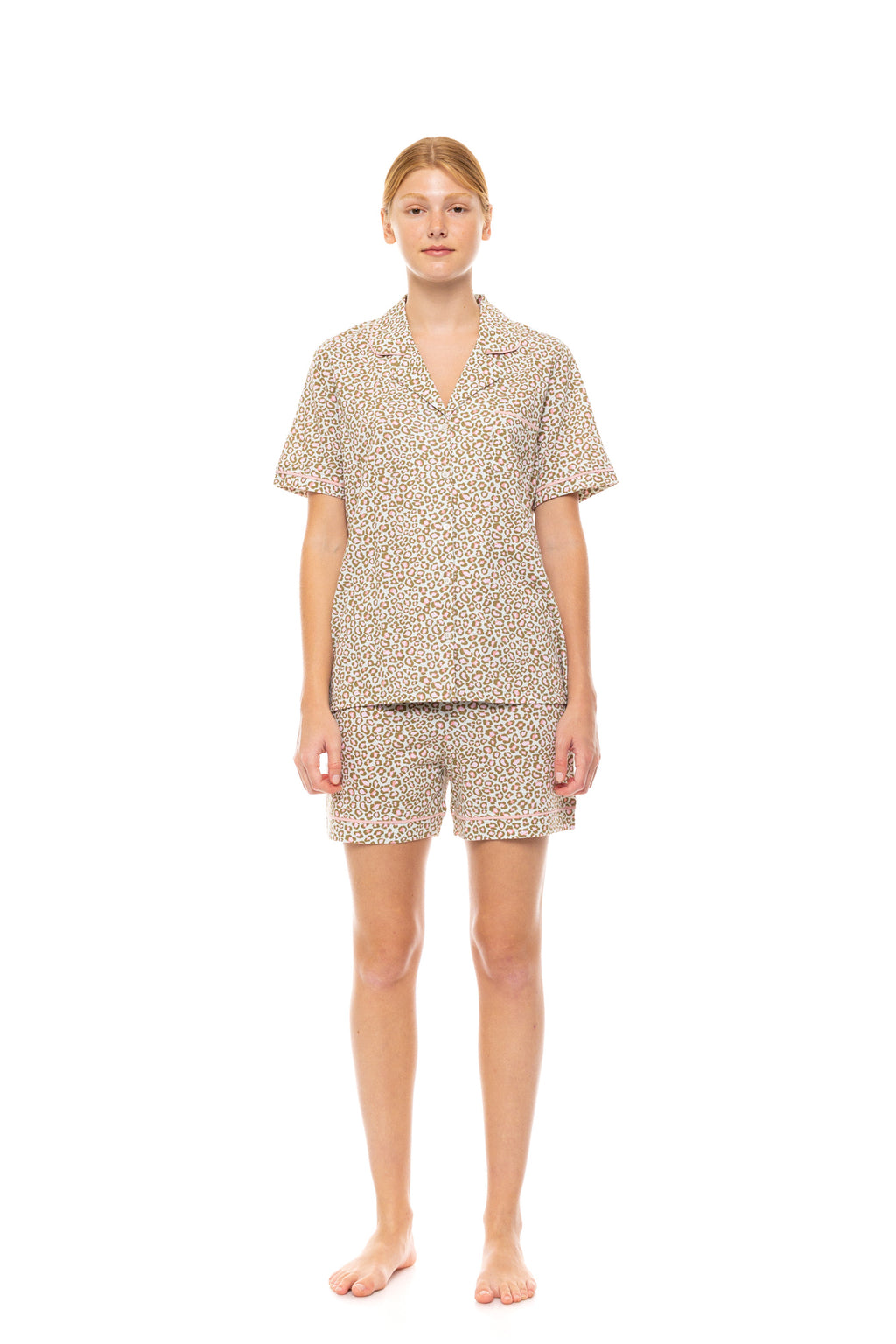 Pink Label - Pyjama Buttoned Shorts Mint Leopard