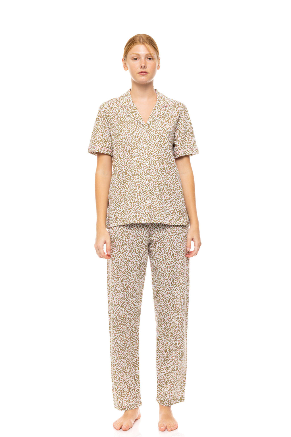 Pink Label - Pyjama Buttoned Shorts Mint Leopard