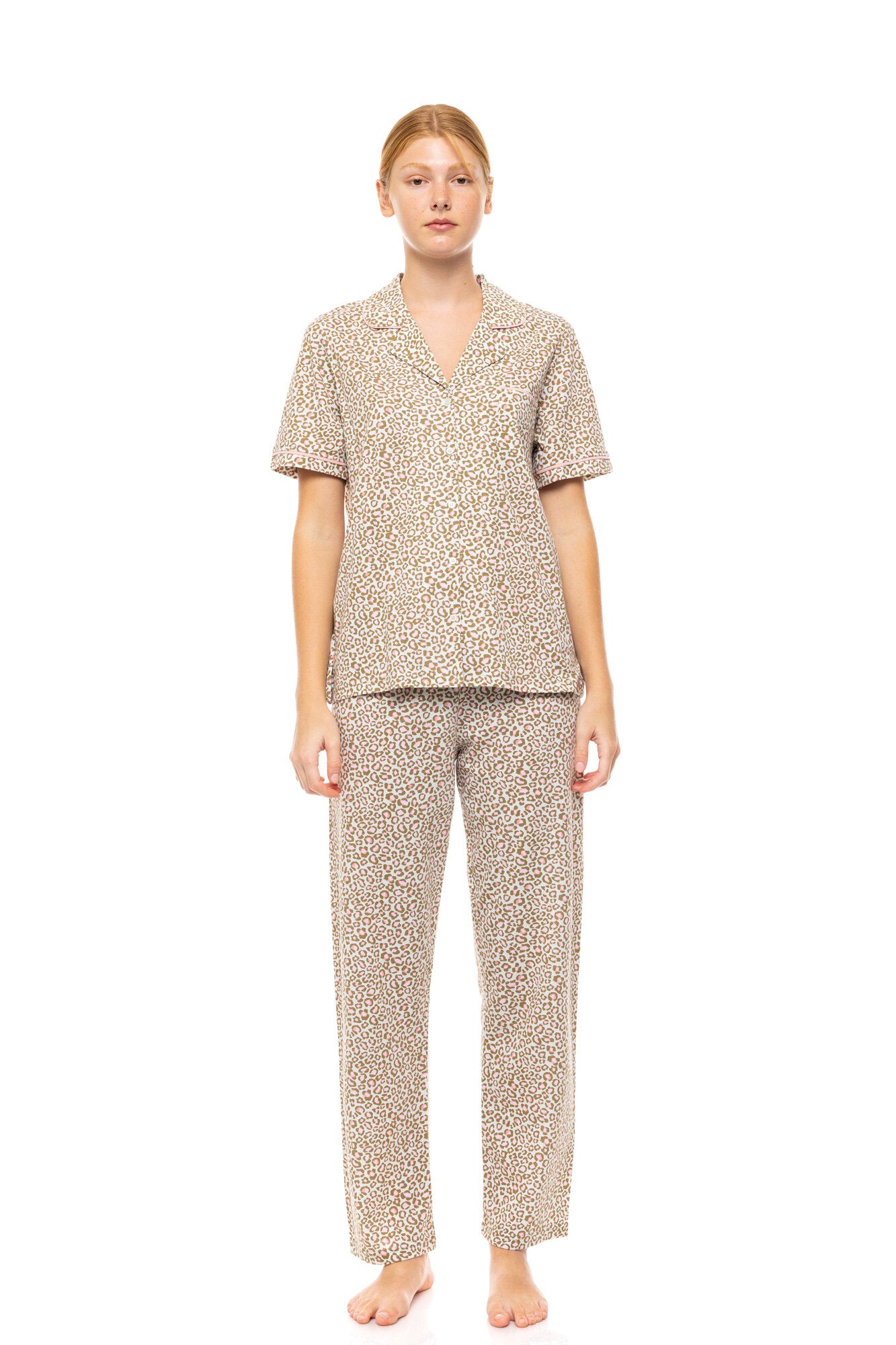 Pink Label - Pyjama Buttoned Shorts Mint Leopard