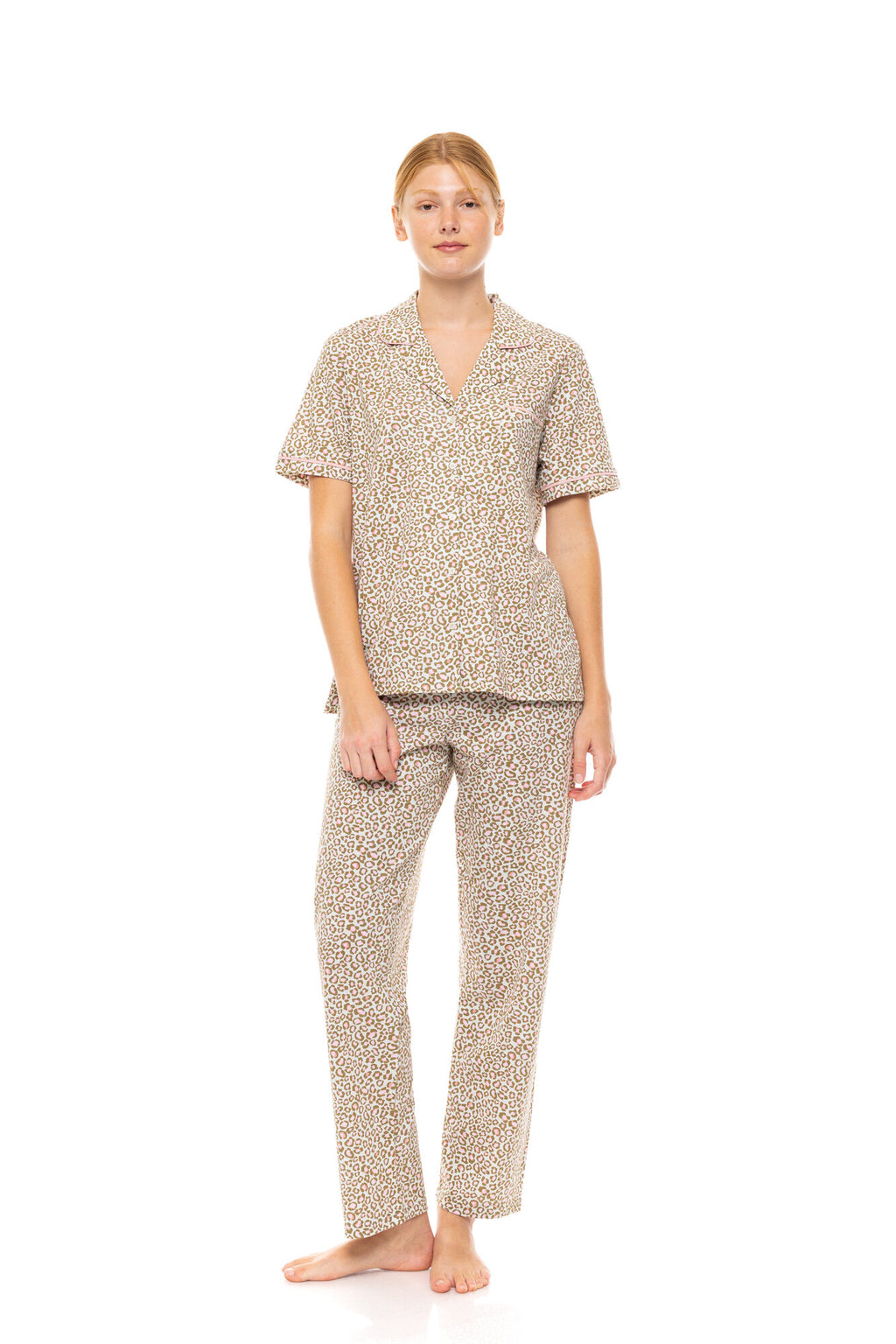 Pink Label - Pyjama Buttoned Long Mint Leopard