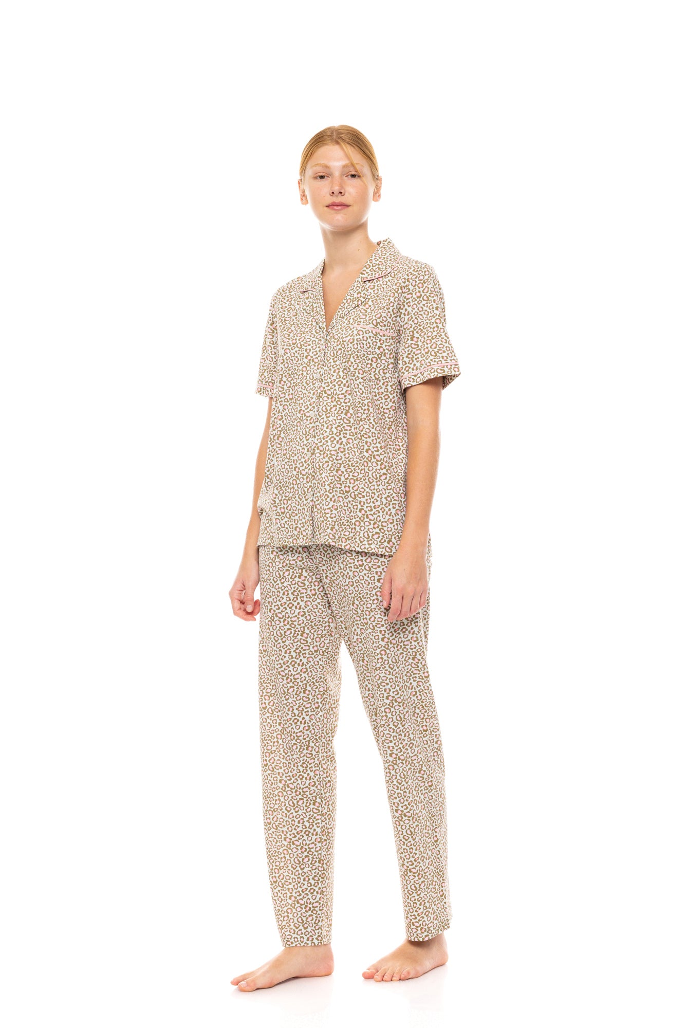 Pink Label - Pyjama Buttoned Long Mint Leopard