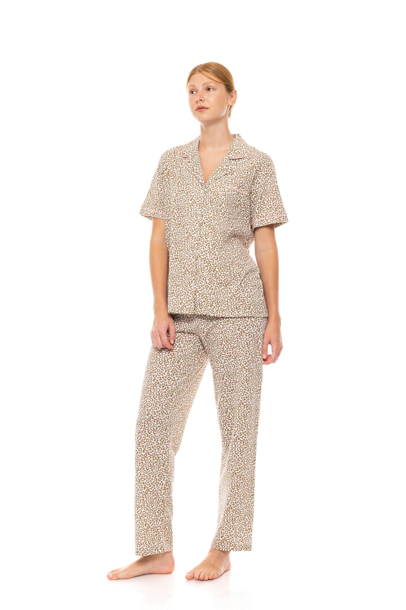 Pink Label - Pyjama Buttoned Long Mint Leopard