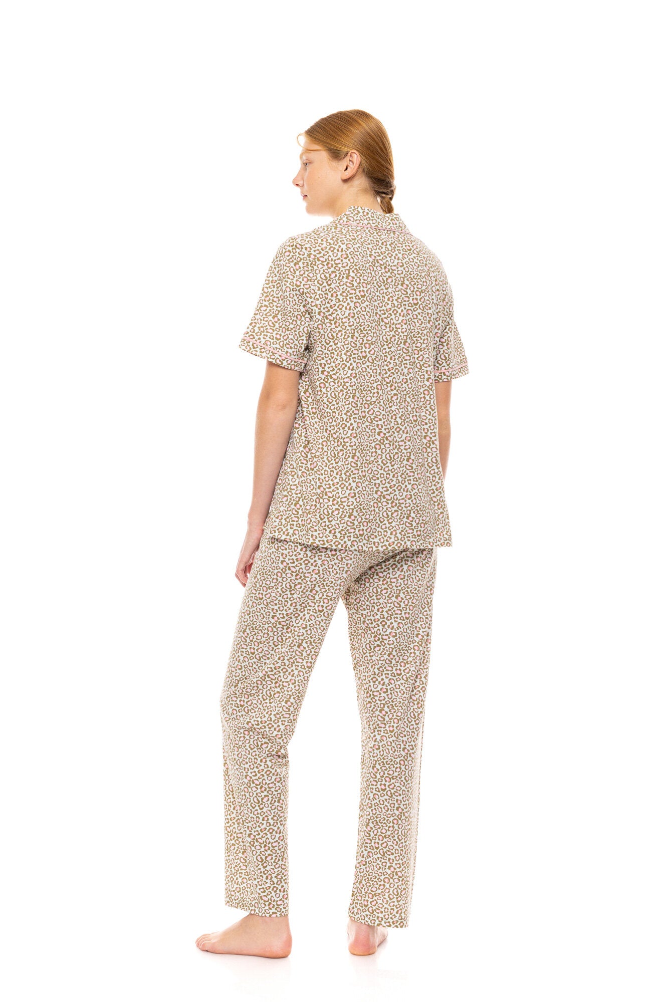 Pink Label - Pyjama Buttoned Long Mint Leopard