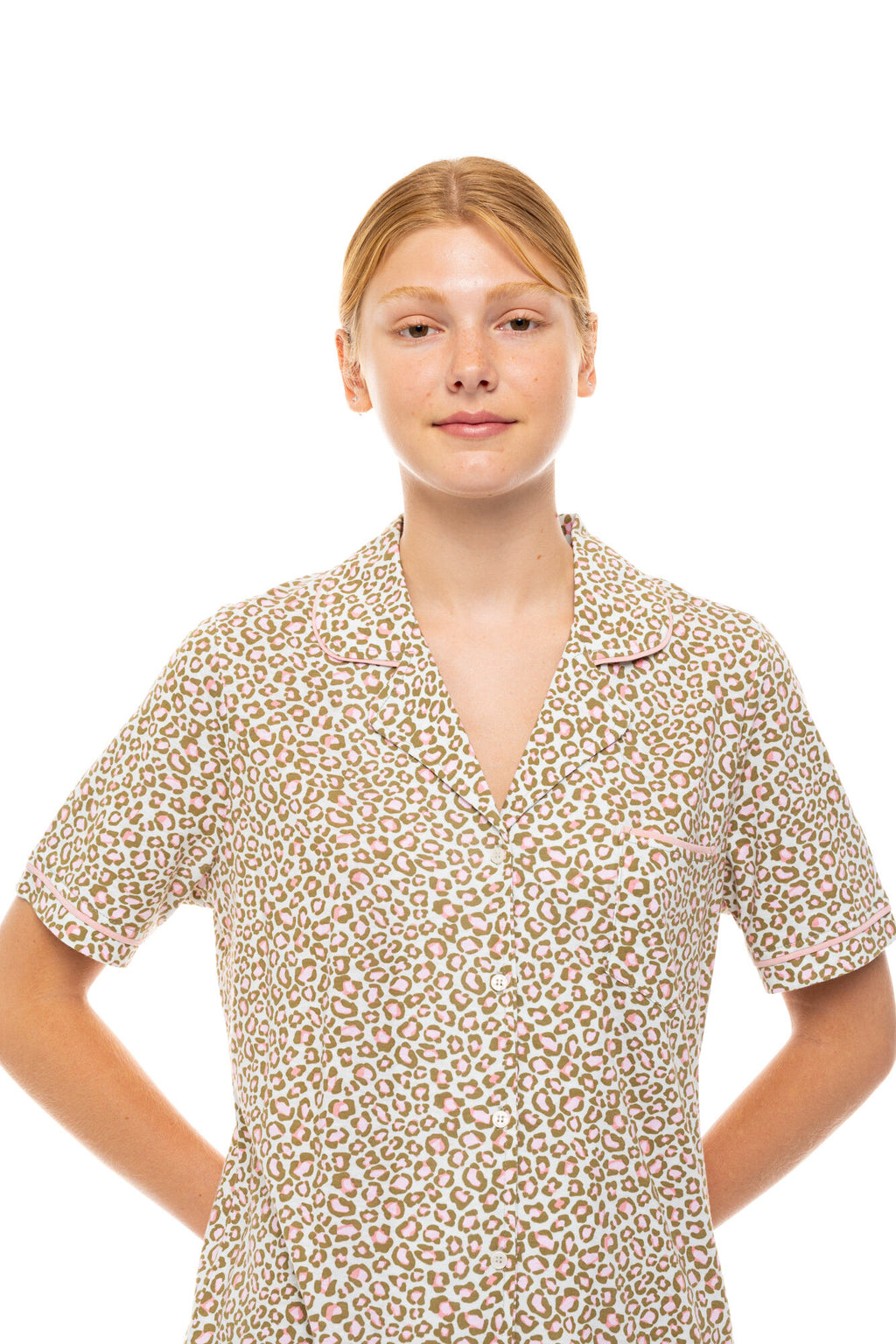 Pink Label - Pyjama Buttoned Long Mint Leopard