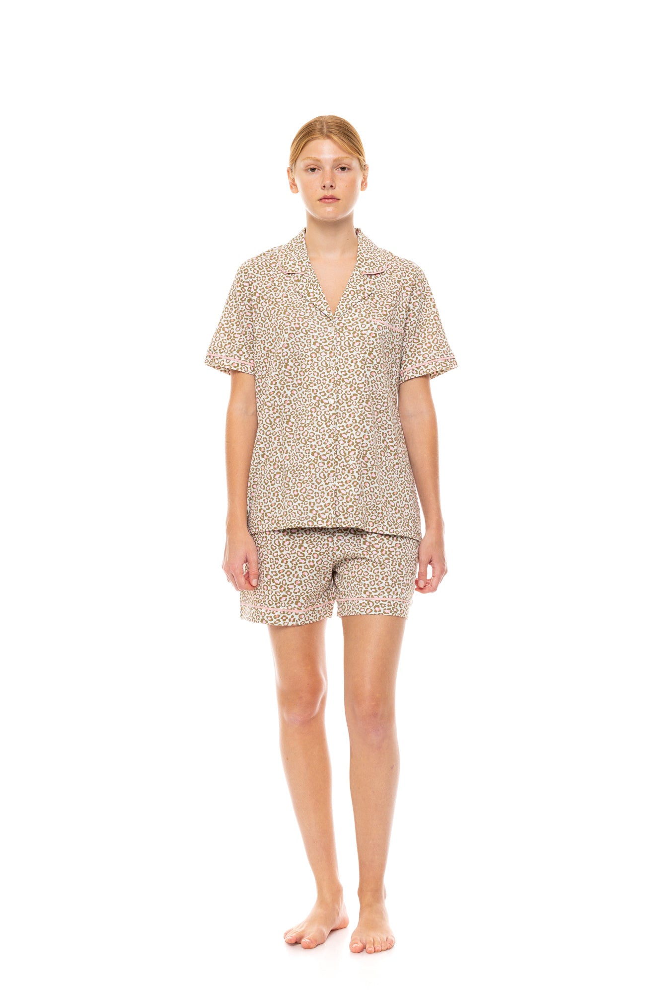Pink Label - Pyjama Buttoned Shorts Mint Leopard