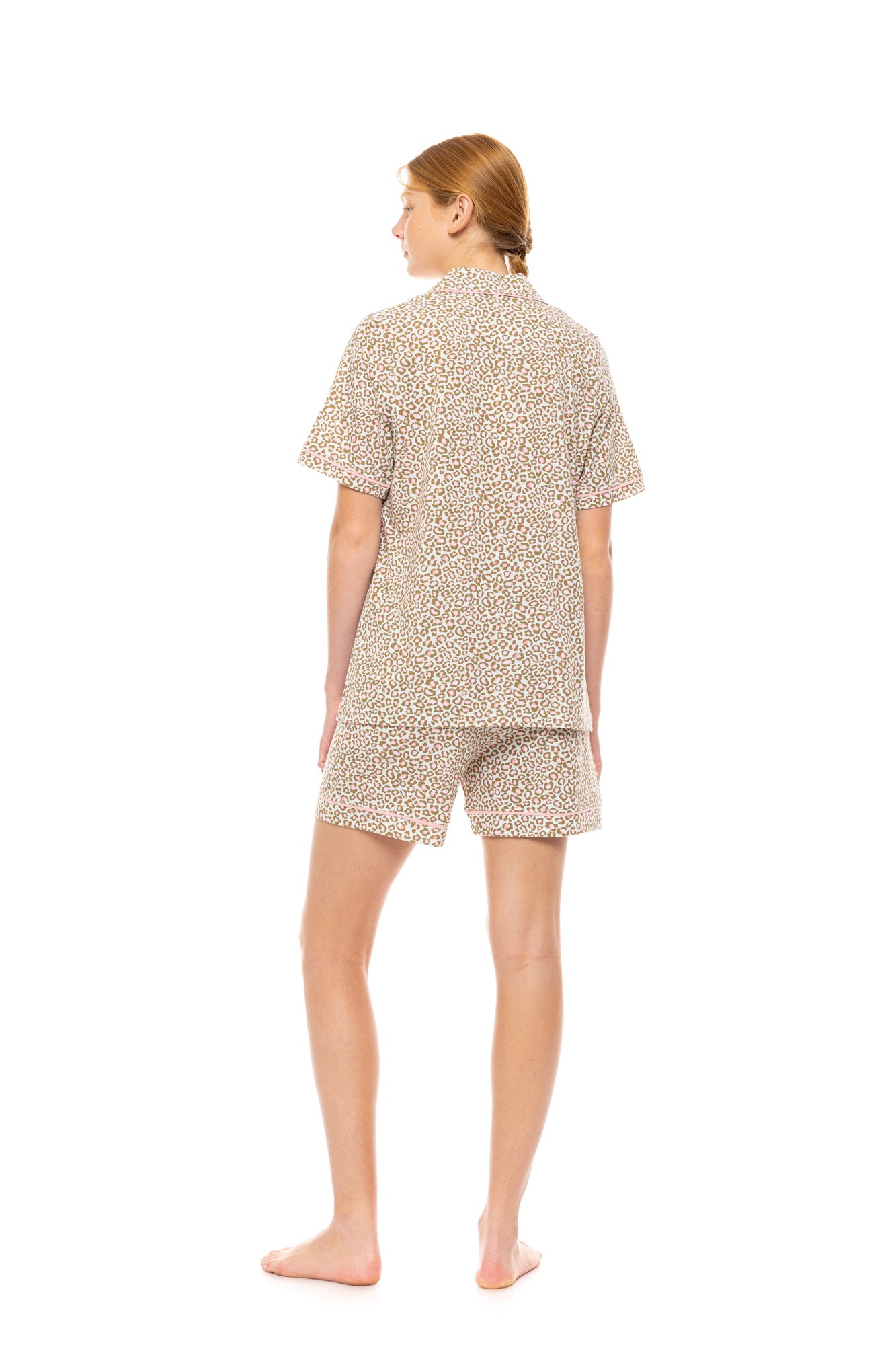 Pink Label - Pyjama Buttoned Shorts Mint Leopard