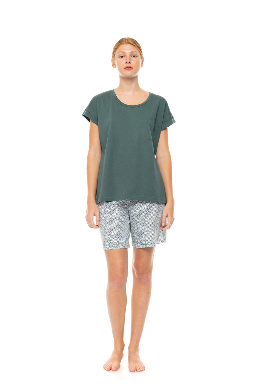 Pink Label - Pyjama Shorts Forest Green Geo