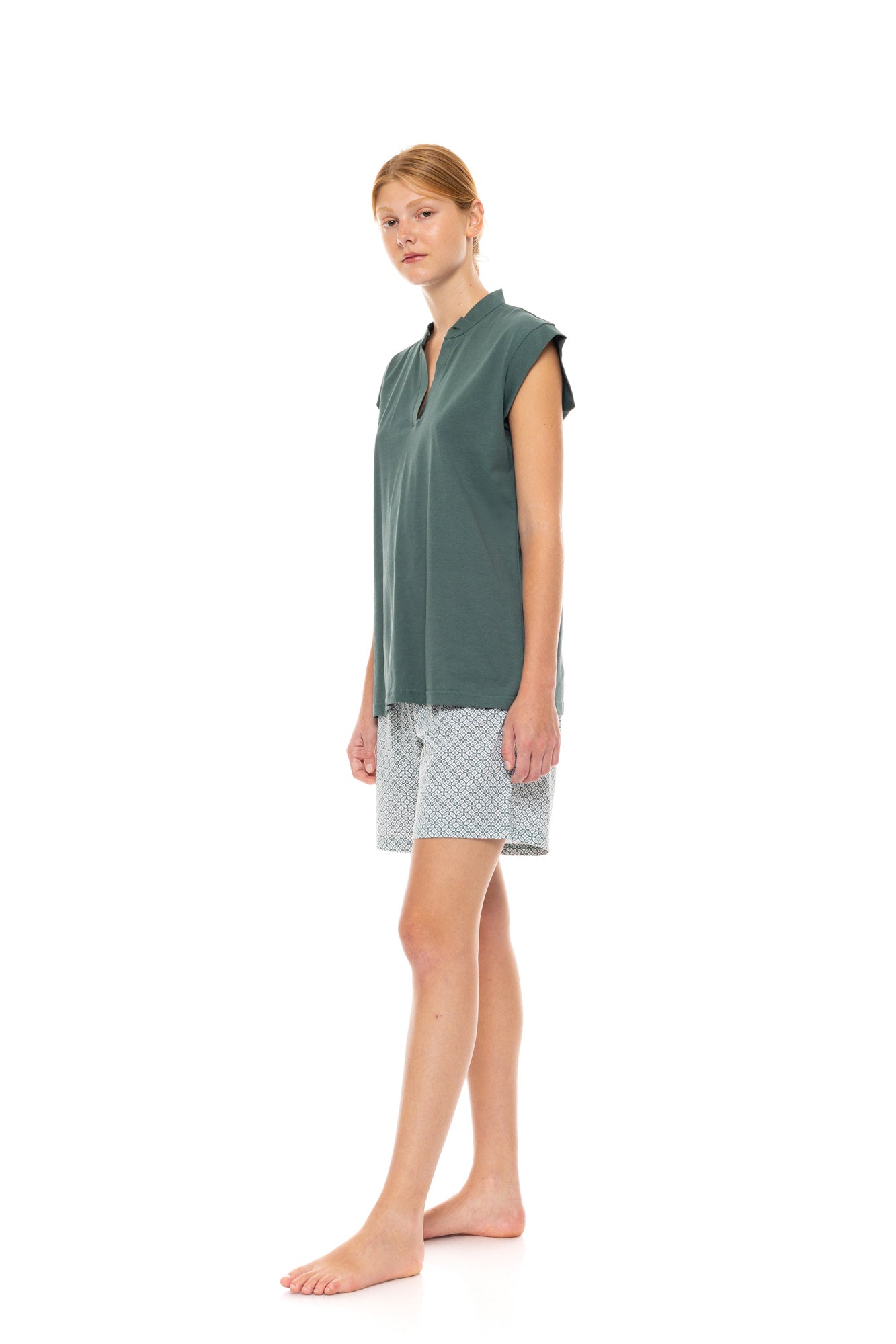 Pink Label - Pyjama Shorts Forest Green Geo