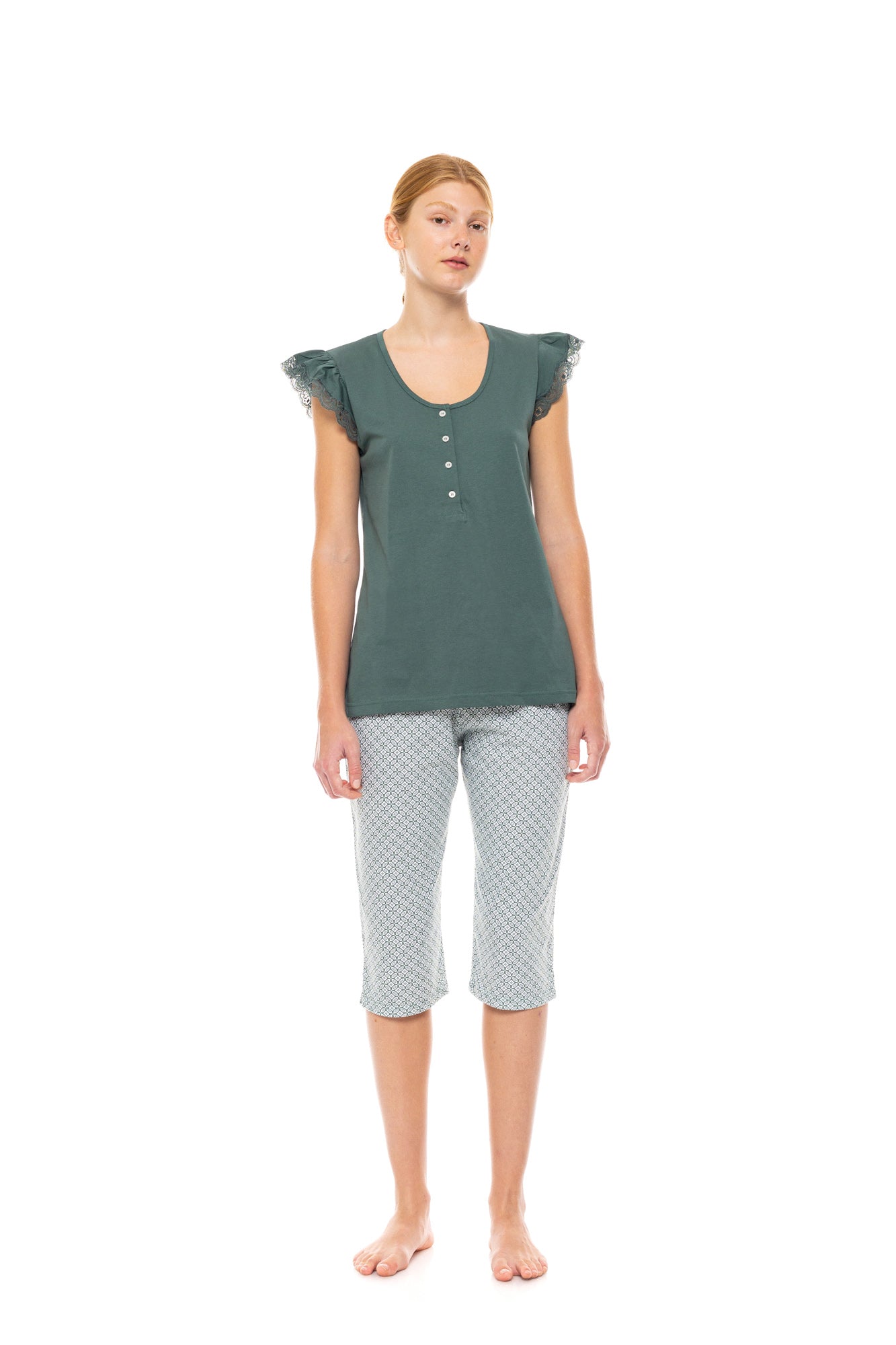 Pink Label - Pyjama Capri Forest Green Geo