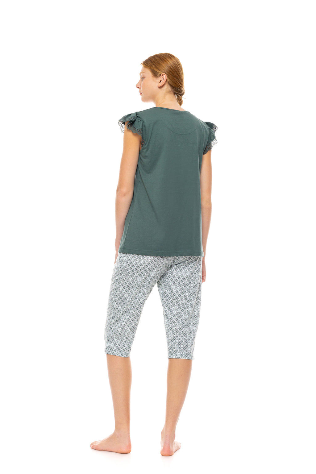 Pink Label - Pyjama Capri Forest Green Geo