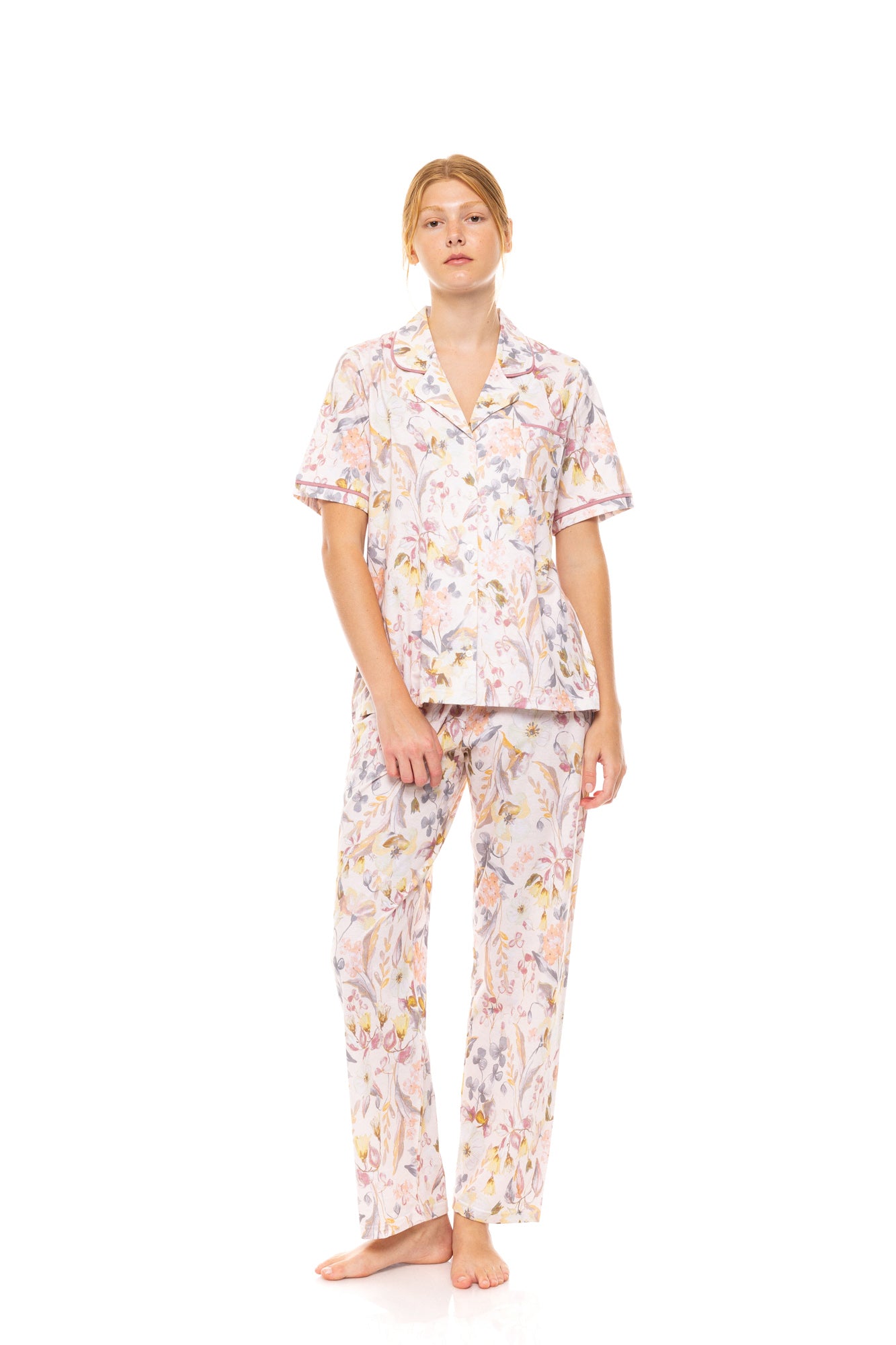 Pink Label - Pyjama Buttoned Long Pants Floral Rose