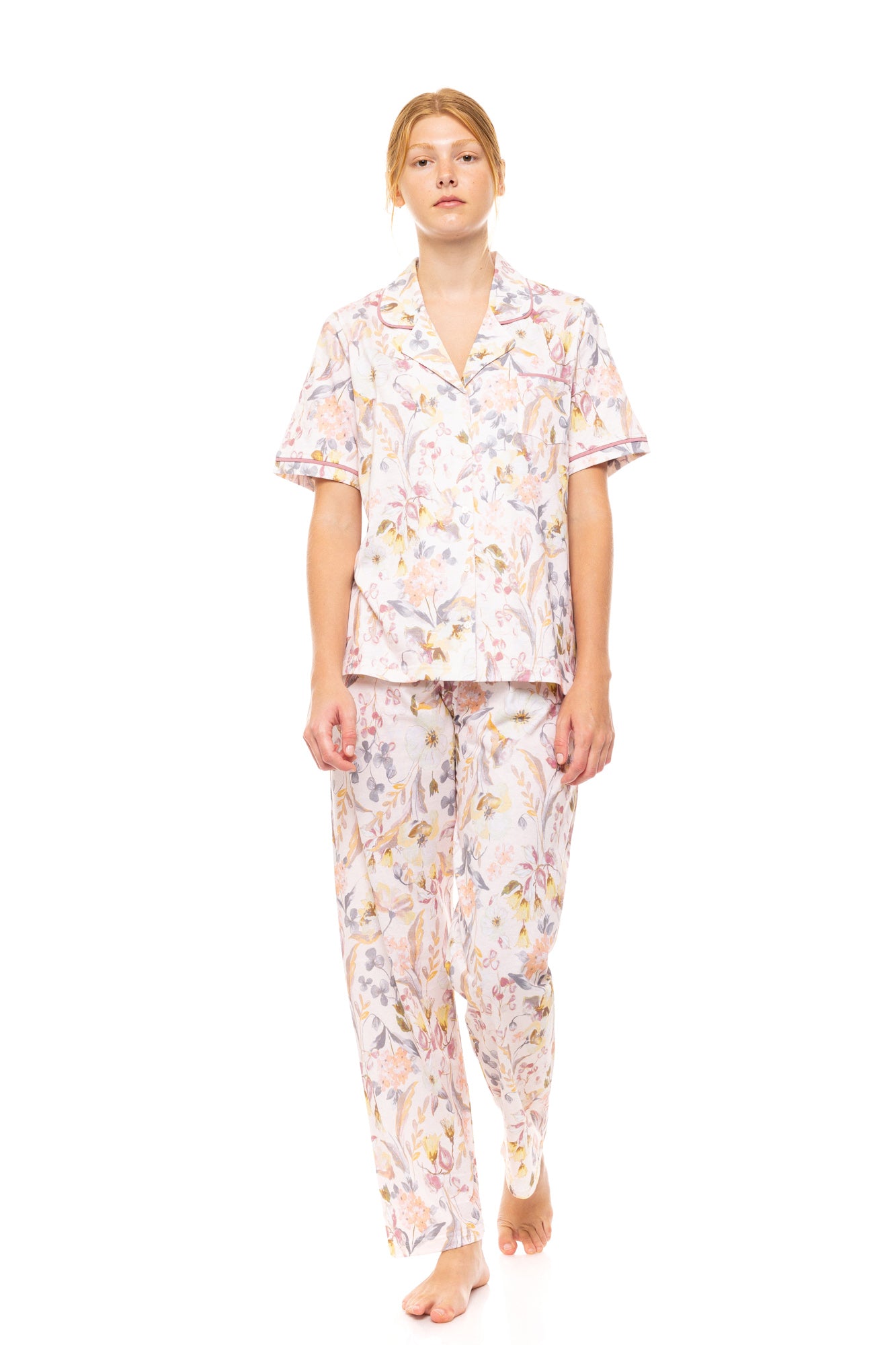 Pink Label - Pyjama Buttoned Long Pants Floral Rose