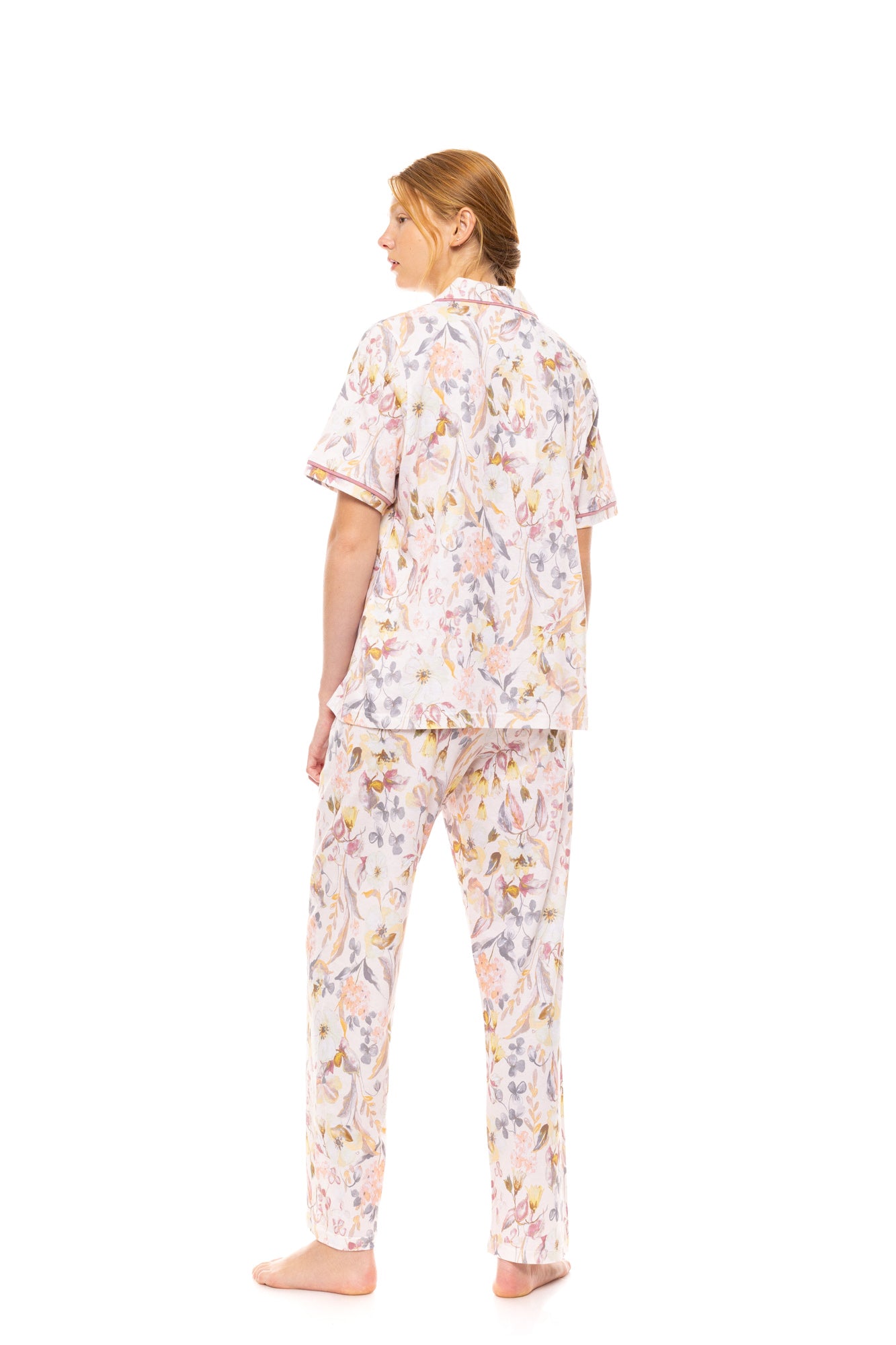 Pink Label - Pyjama Buttoned Long Pants Floral Rose